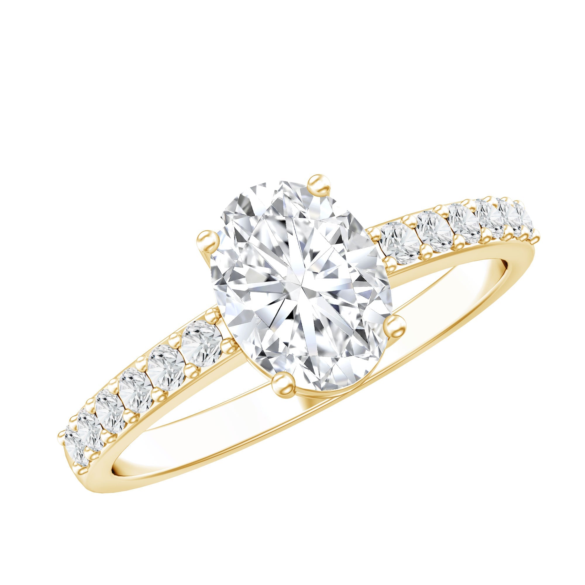 Lab Grown Diamond Ring 1 Carat Oval Engagement Ring with Side Stones - IGI Certified