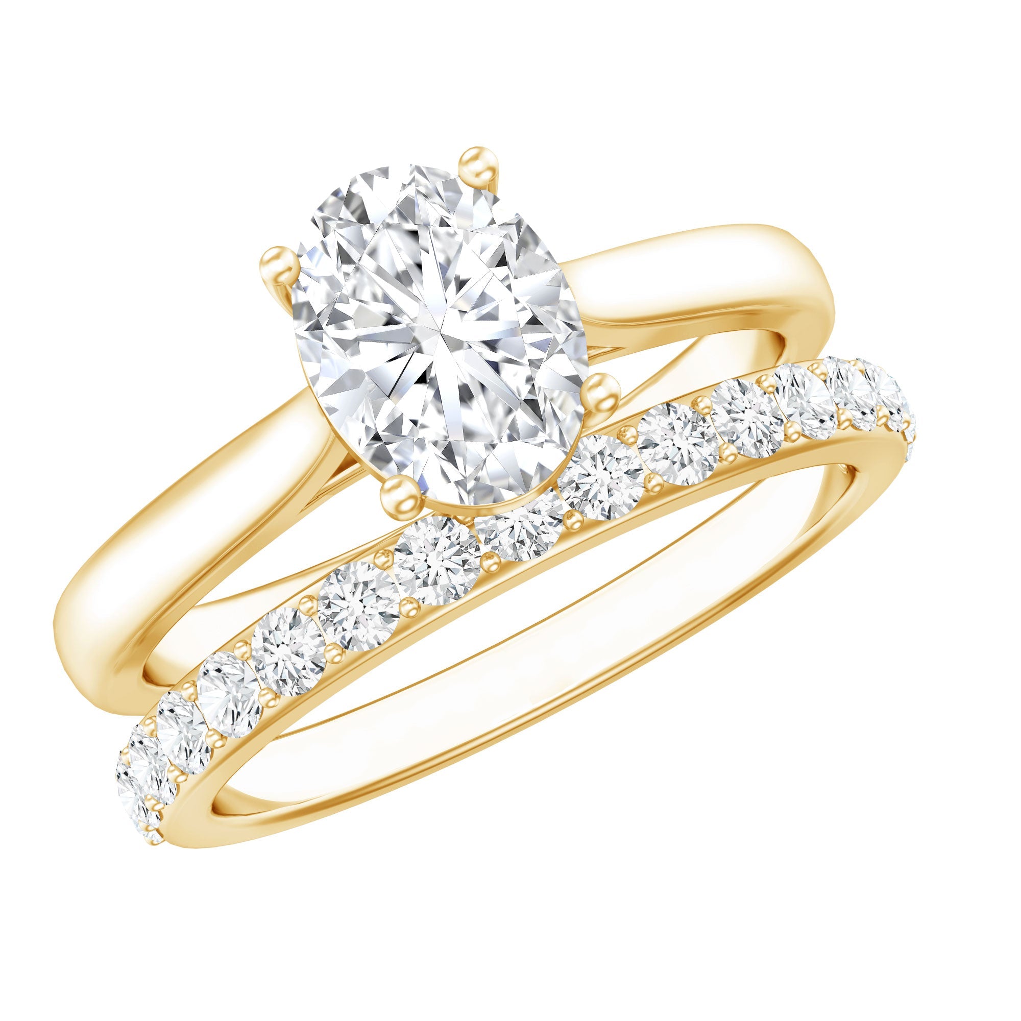Lab Grown Diamond Ring – IGI Certified Oval Engagement Ring Set with Wedding Band