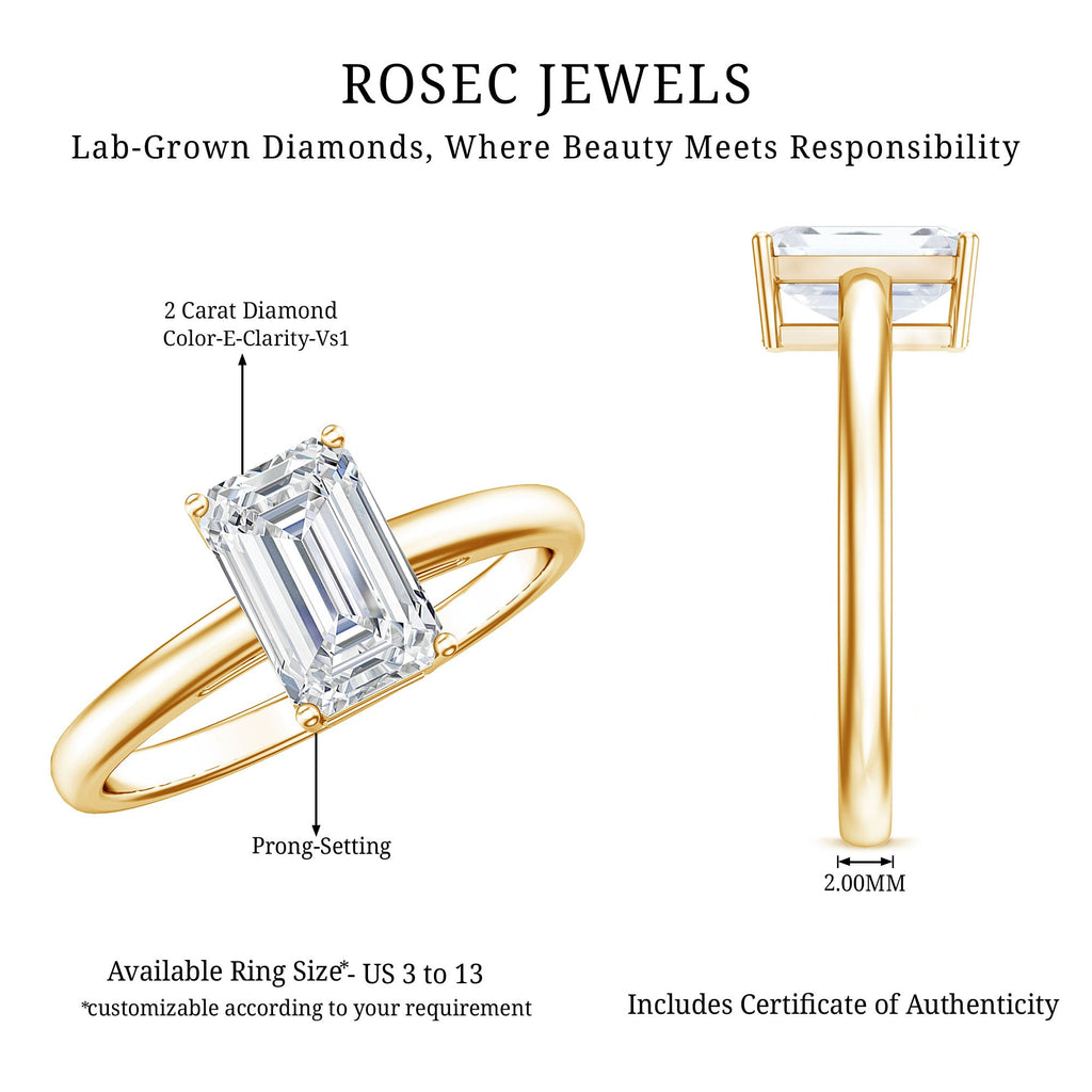 Emerald Cut Engagement Ring - 2 Carat Lab Grown Diamond, IGI Certified Solitaire