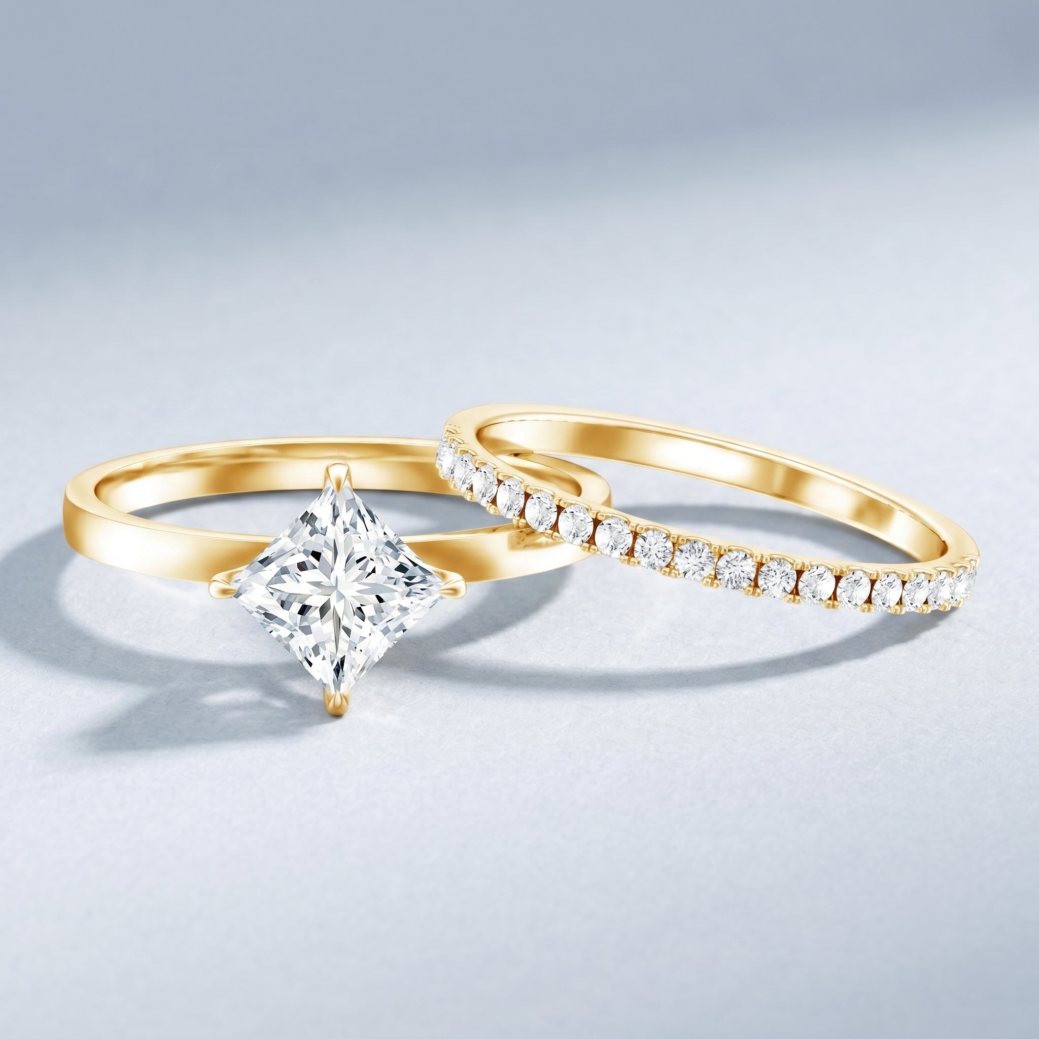 IGI Certified 2 Carat Lab Grown Diamond Princess Cut Bridal Ring Set for Her