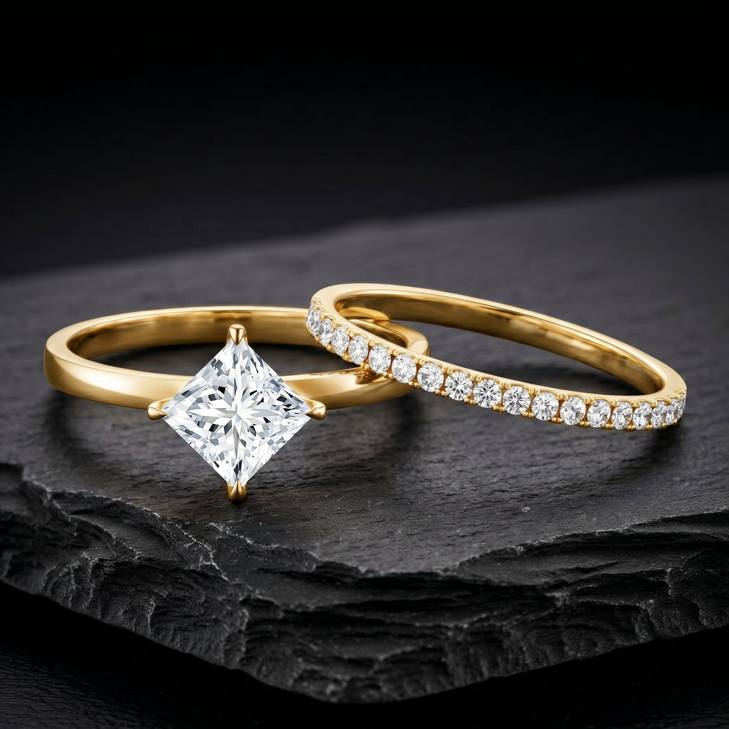IGI Certified 2 Carat Lab Grown Diamond Princess Cut Bridal Ring Set for Her