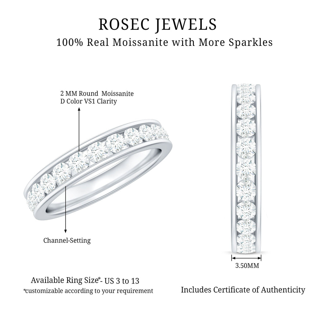 Moissanite Eternity Band – Channel Set Round Moissanite Ring for Women