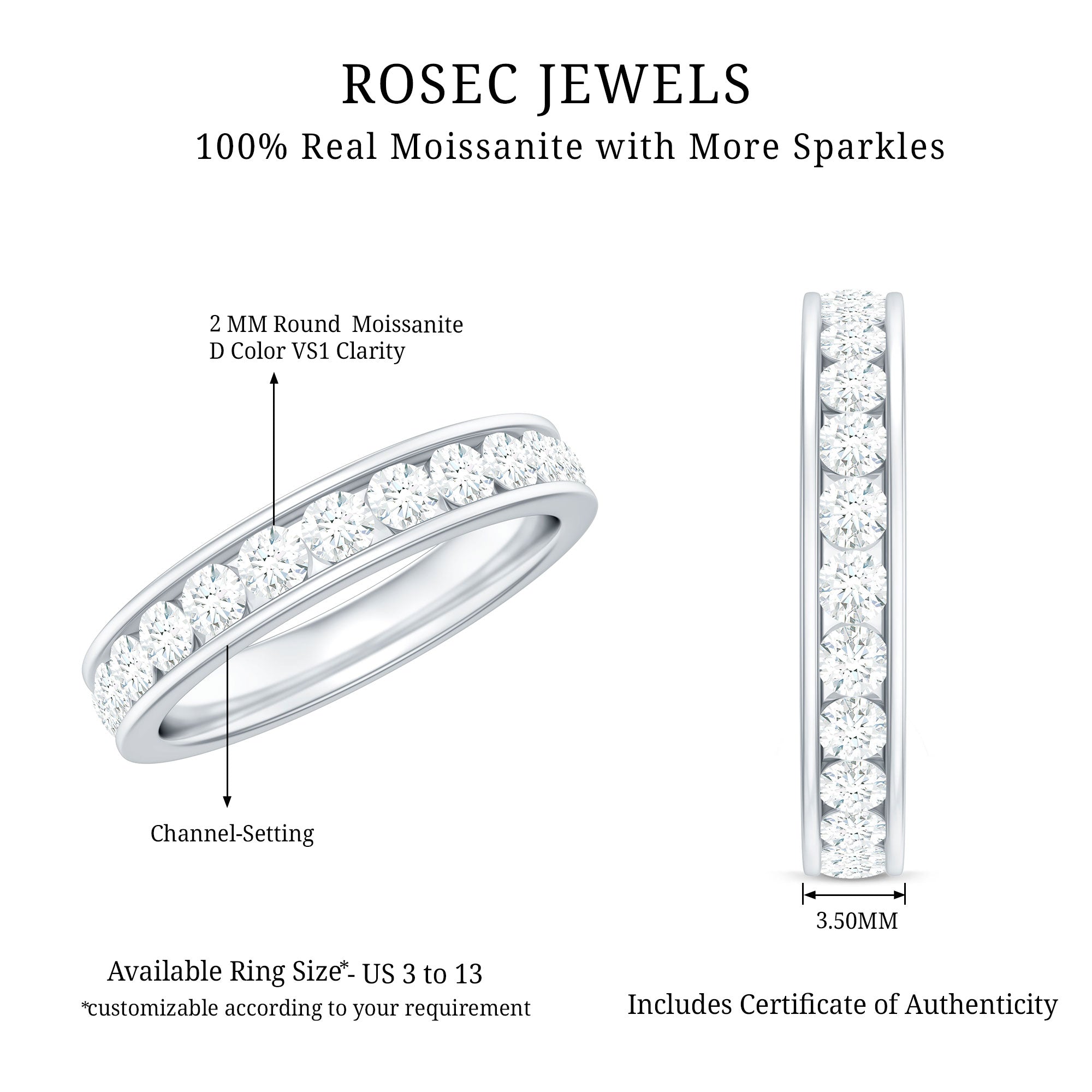 Moissanite Eternity Band – Channel Set Round Moissanite Ring for Women