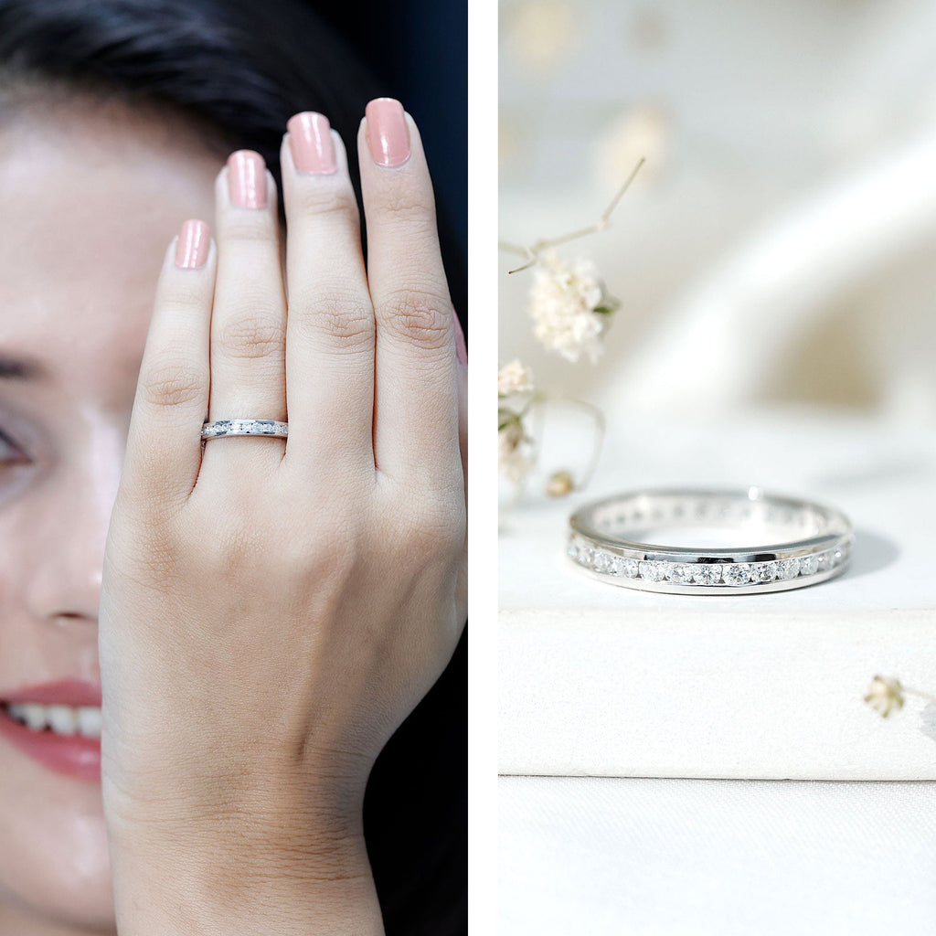 Moissanite Eternity Band – Channel Set Round Moissanite Ring for Women