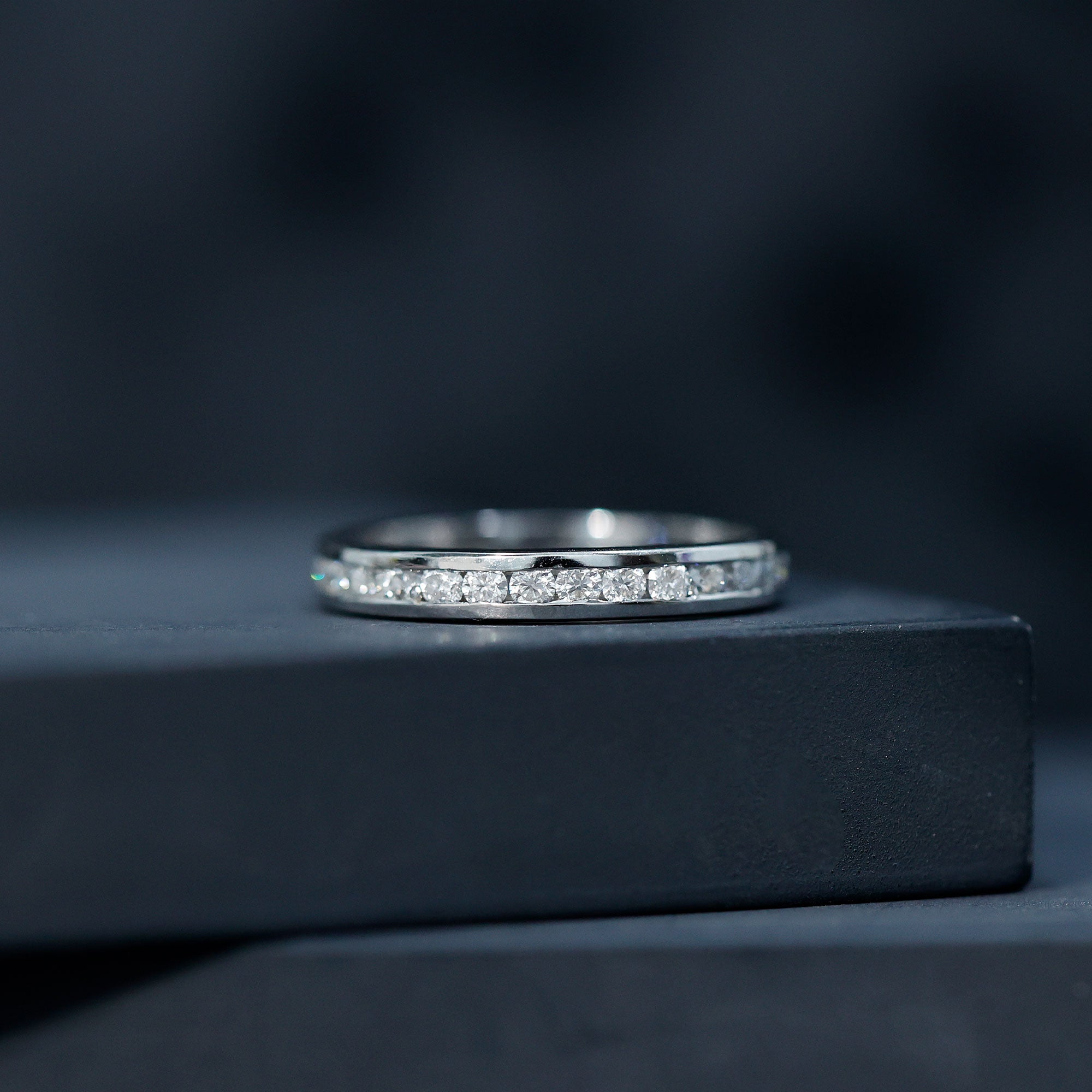 Moissanite Eternity Band – Channel Set Round Moissanite Ring for Women