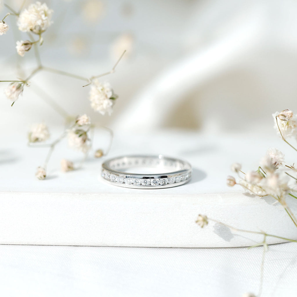 Moissanite Eternity Band – Channel Set Round Moissanite Ring for Women