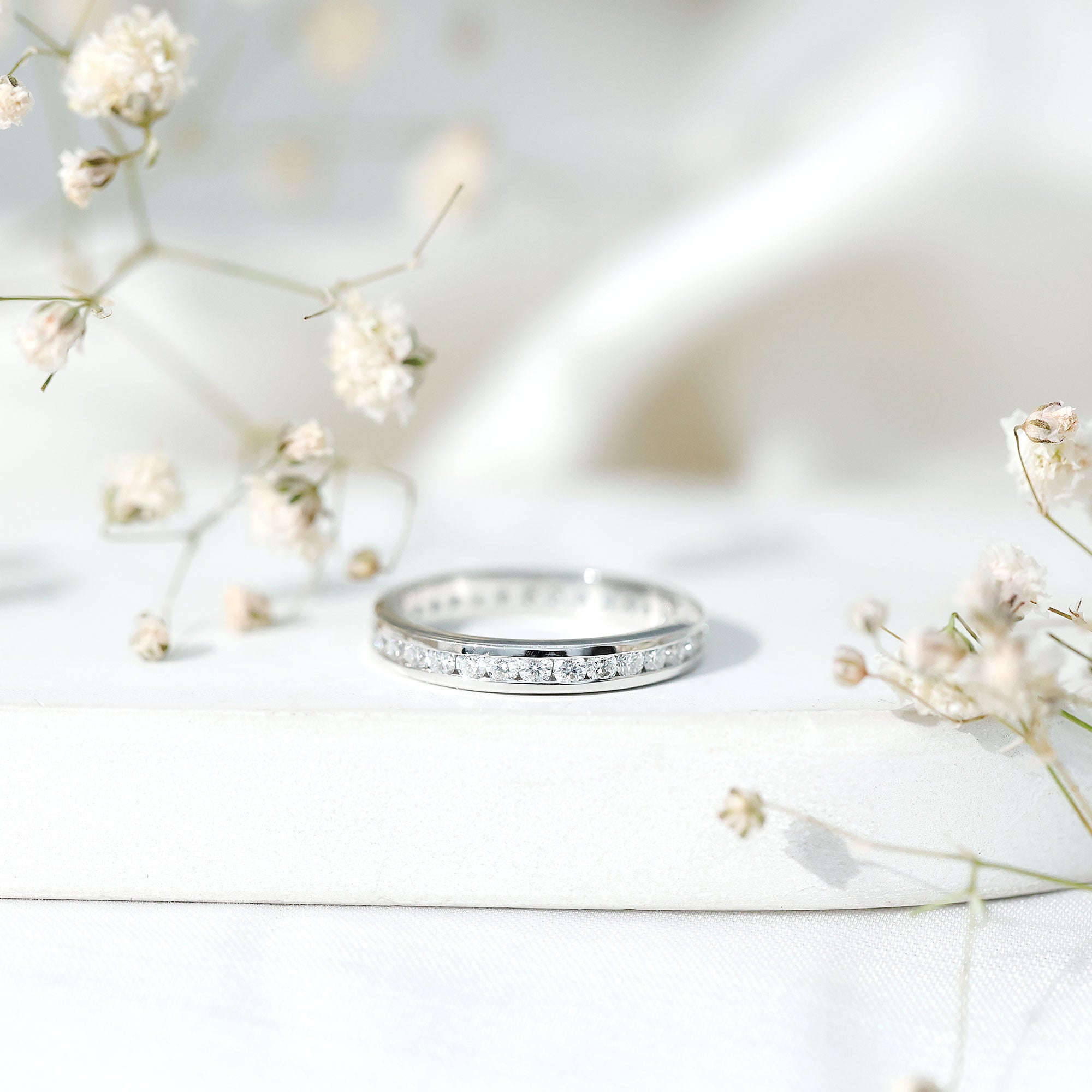 Moissanite Eternity Band – Channel Set Round Moissanite Ring for Women