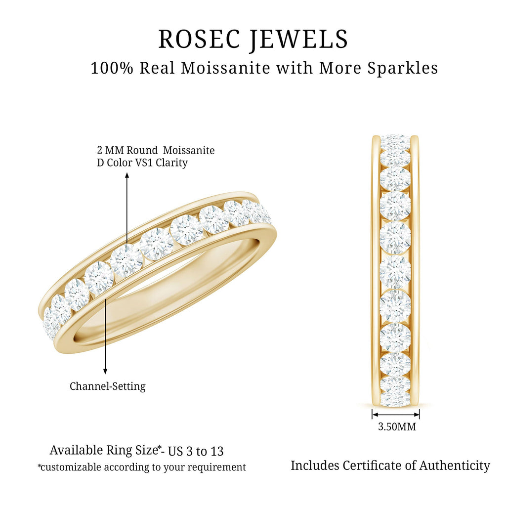 Moissanite Eternity Band – Channel Set Round Moissanite Ring for Women