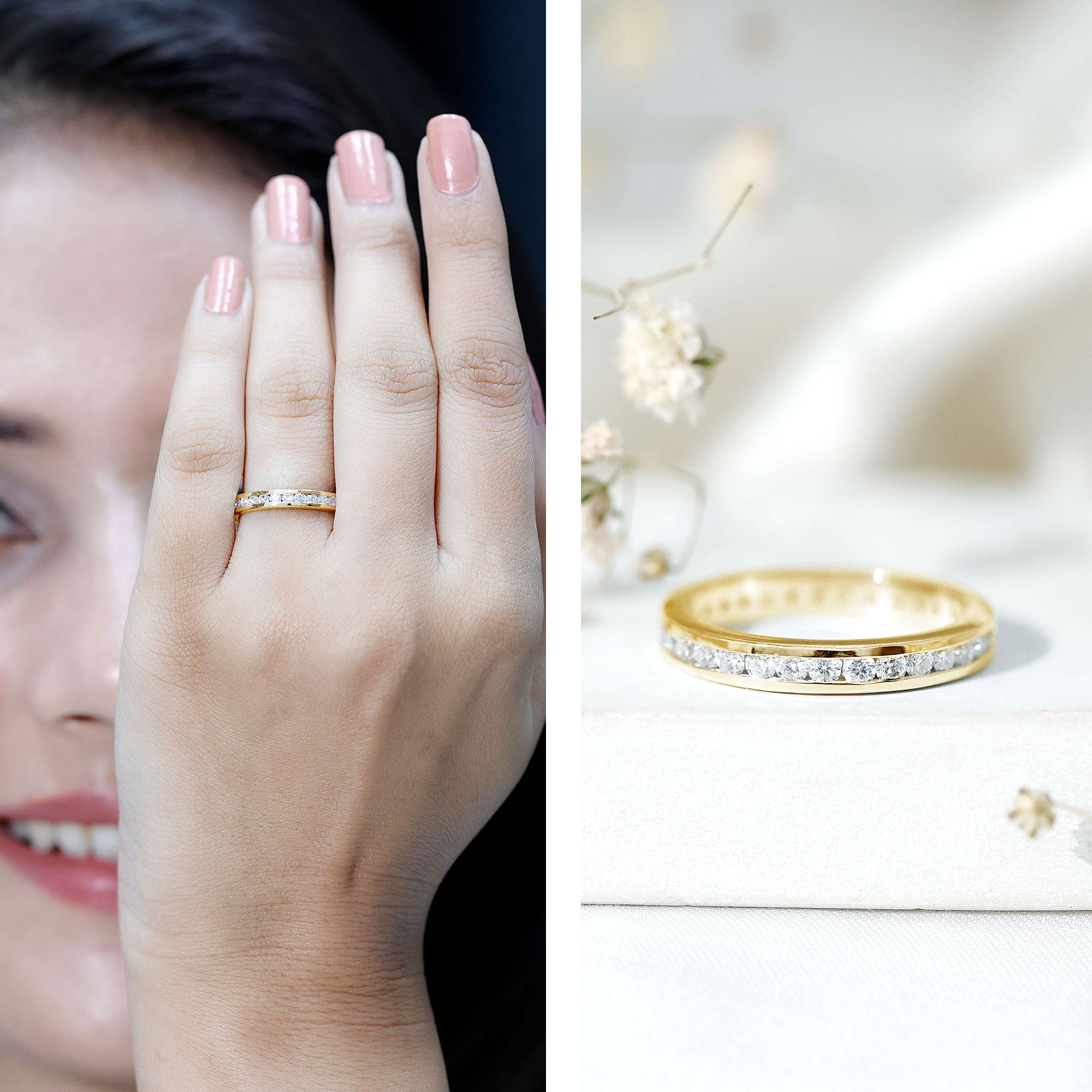 Moissanite Eternity Band – Channel Set Round Moissanite Ring for Women
