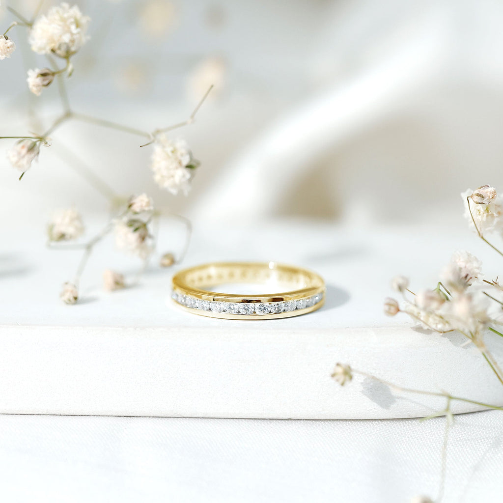 Moissanite Eternity Band – Channel Set Round Moissanite Ring for Women
