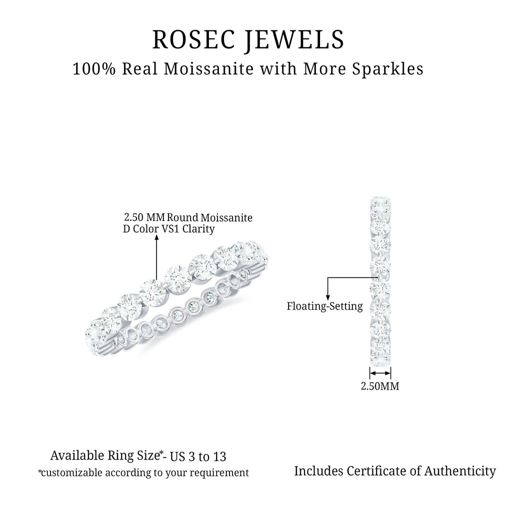 Moissanite Eternity Band – Round Cut Prong Setting Classic Wedding Anniversary Ring