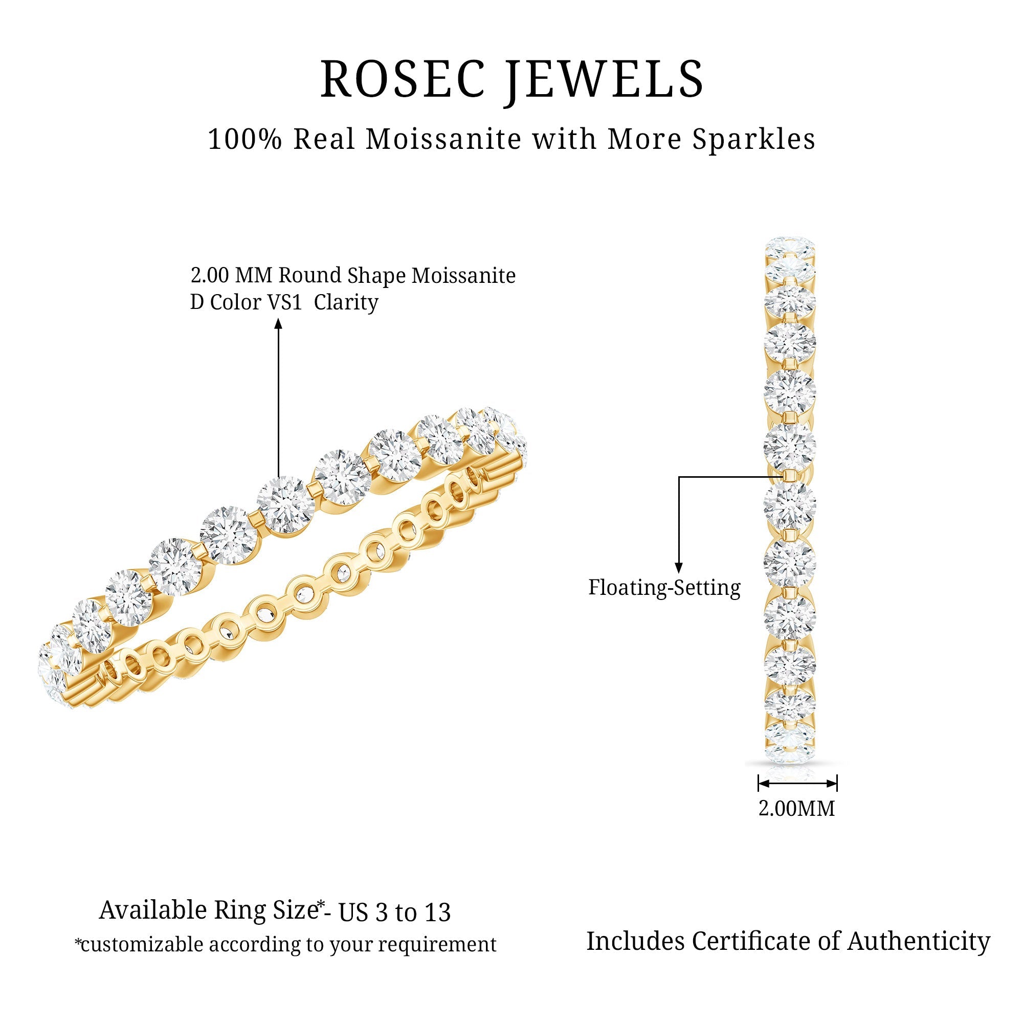 Moissanite Eternity Ring – Full Eternity Band With Round Cut Stones | Classic Circular Band