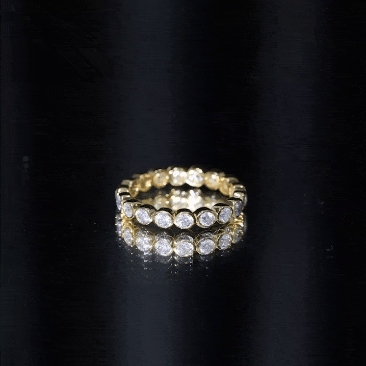 Moissanite Eternity Ring - Full Eternity Band With Bezel Set Round Brilliant Stones