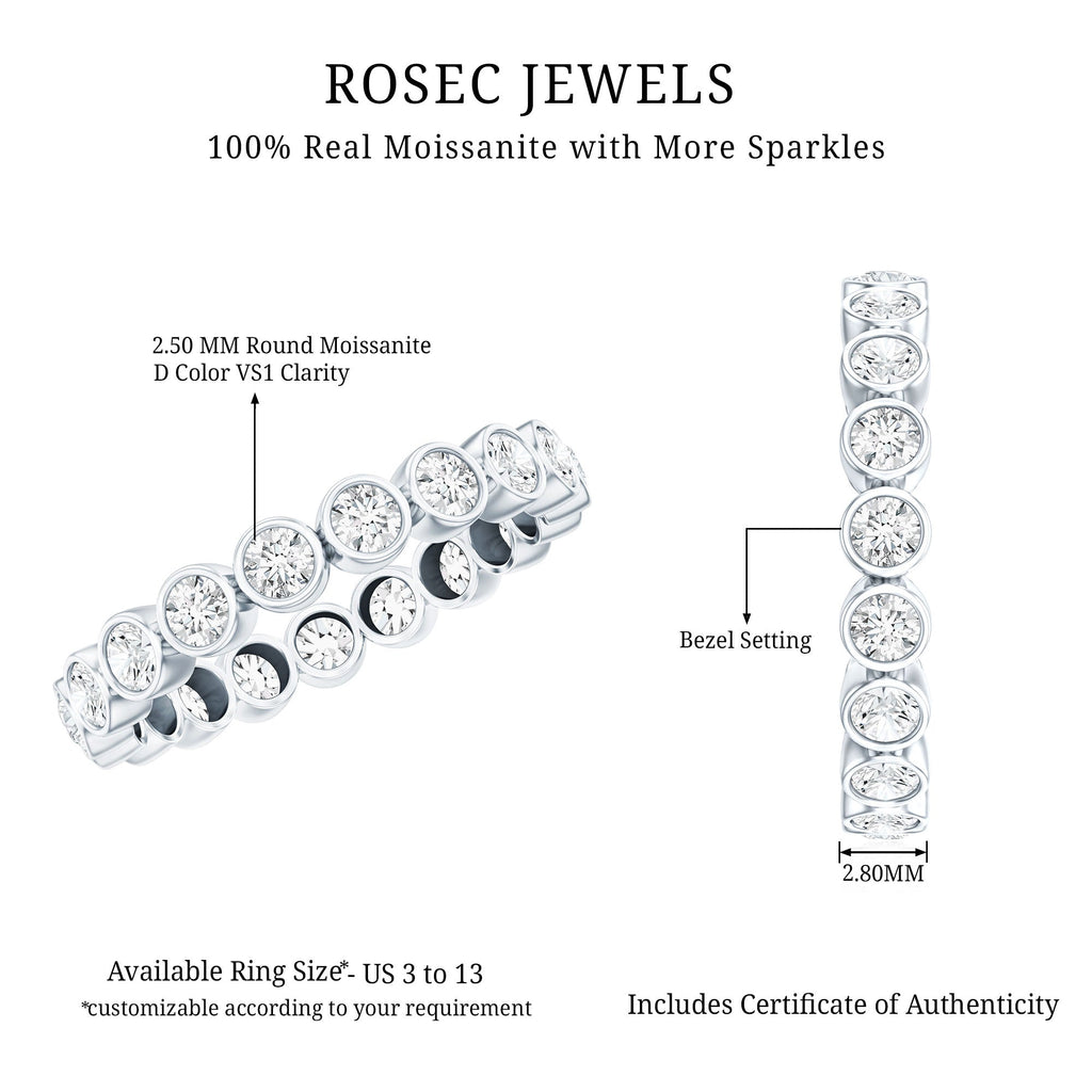 Moissanite Eternity Ring - Full Eternity Band With Bezel Set Round Brilliant Stones