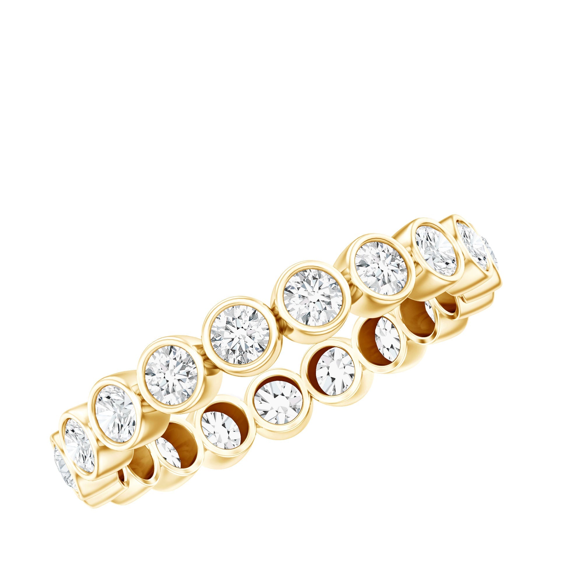 Moissanite Eternity Ring - Full Eternity Band With Bezel Set Round Brilliant Stones
