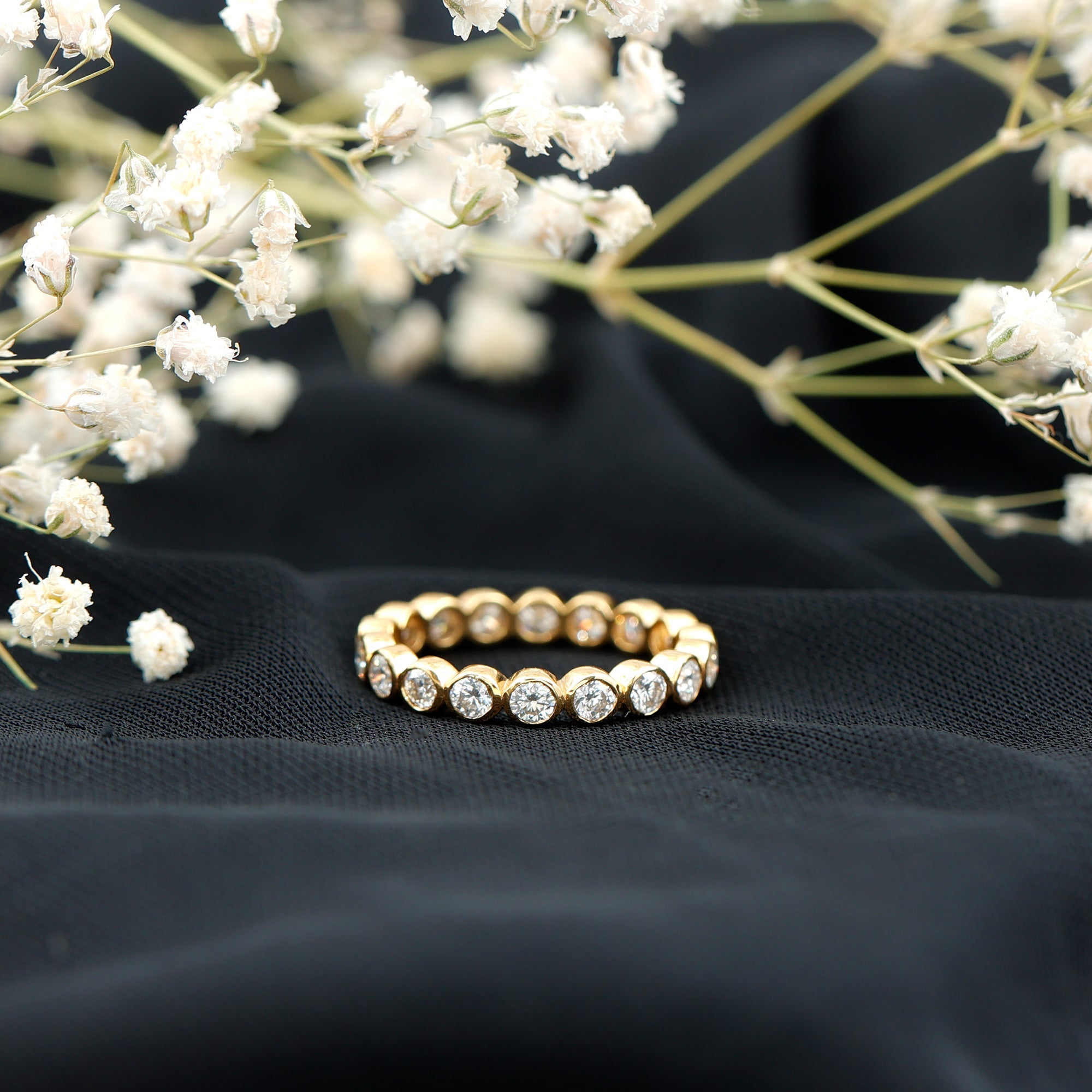 Moissanite Eternity Ring - Full Eternity Band With Bezel Set Round Brilliant Stones