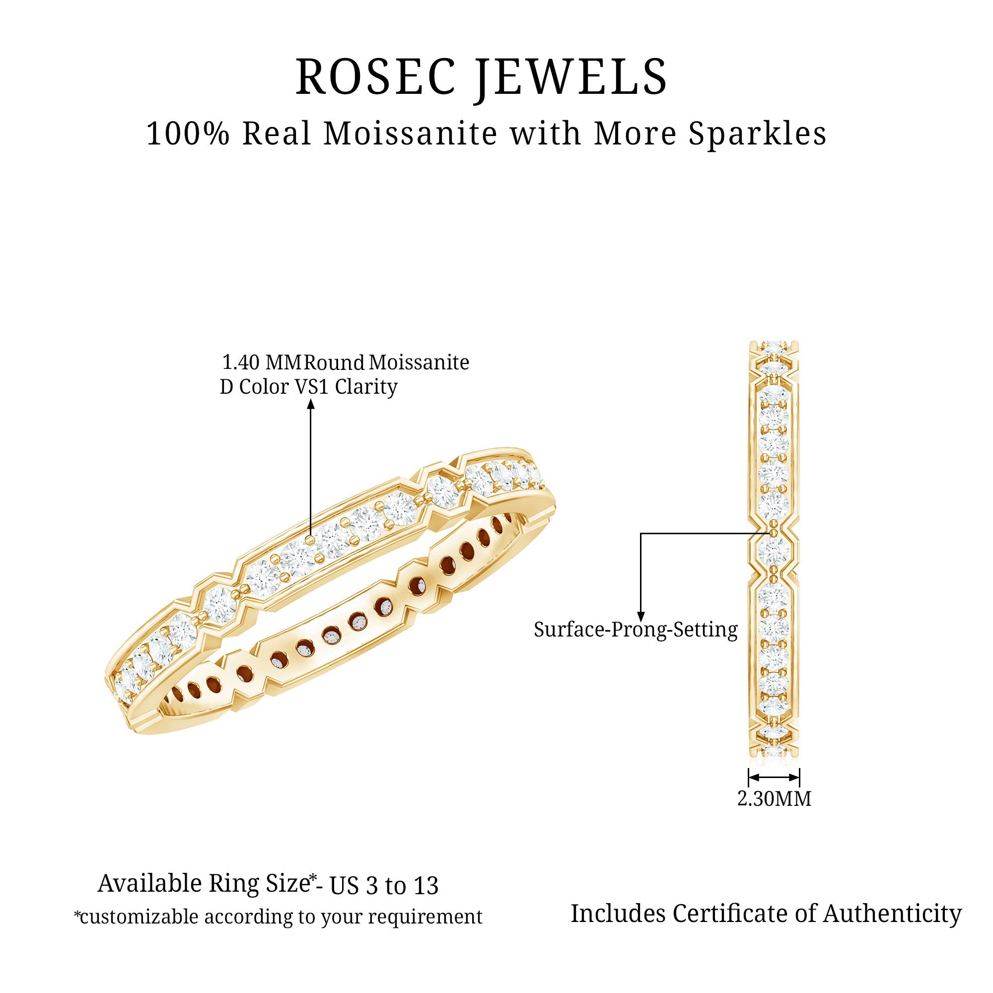 Moissanite Eternity Ring – Classic Full Eternity Band with Pinpoint Setting