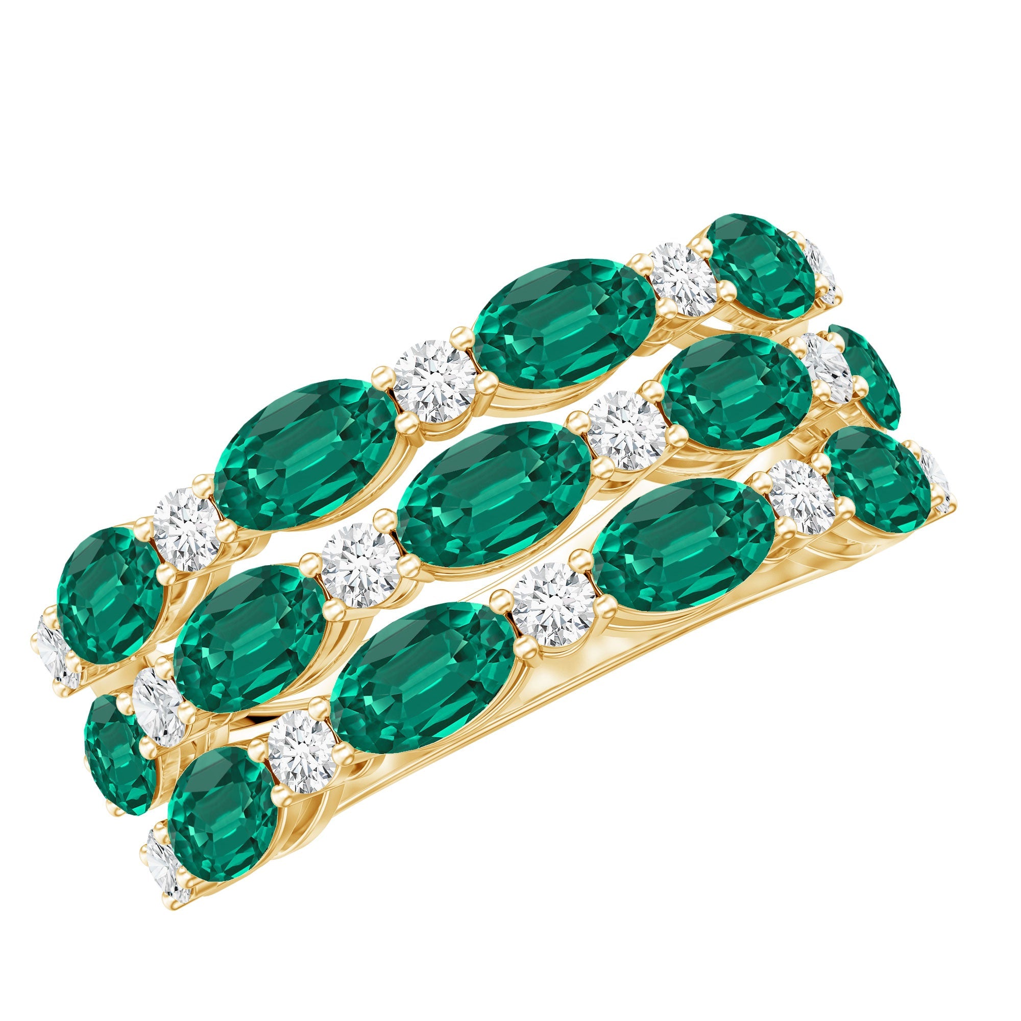 Emerald Wedding Band – Oval Cut Lab Grown Emerald & Diamond Eternity Ring