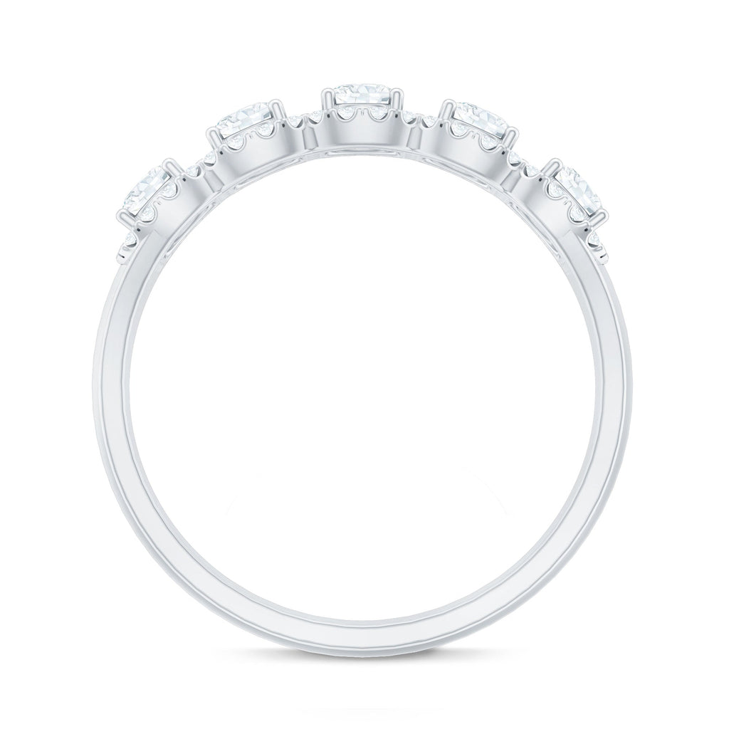 Round Cut Moissanite 5 Stone Anniversary Ring with Halo