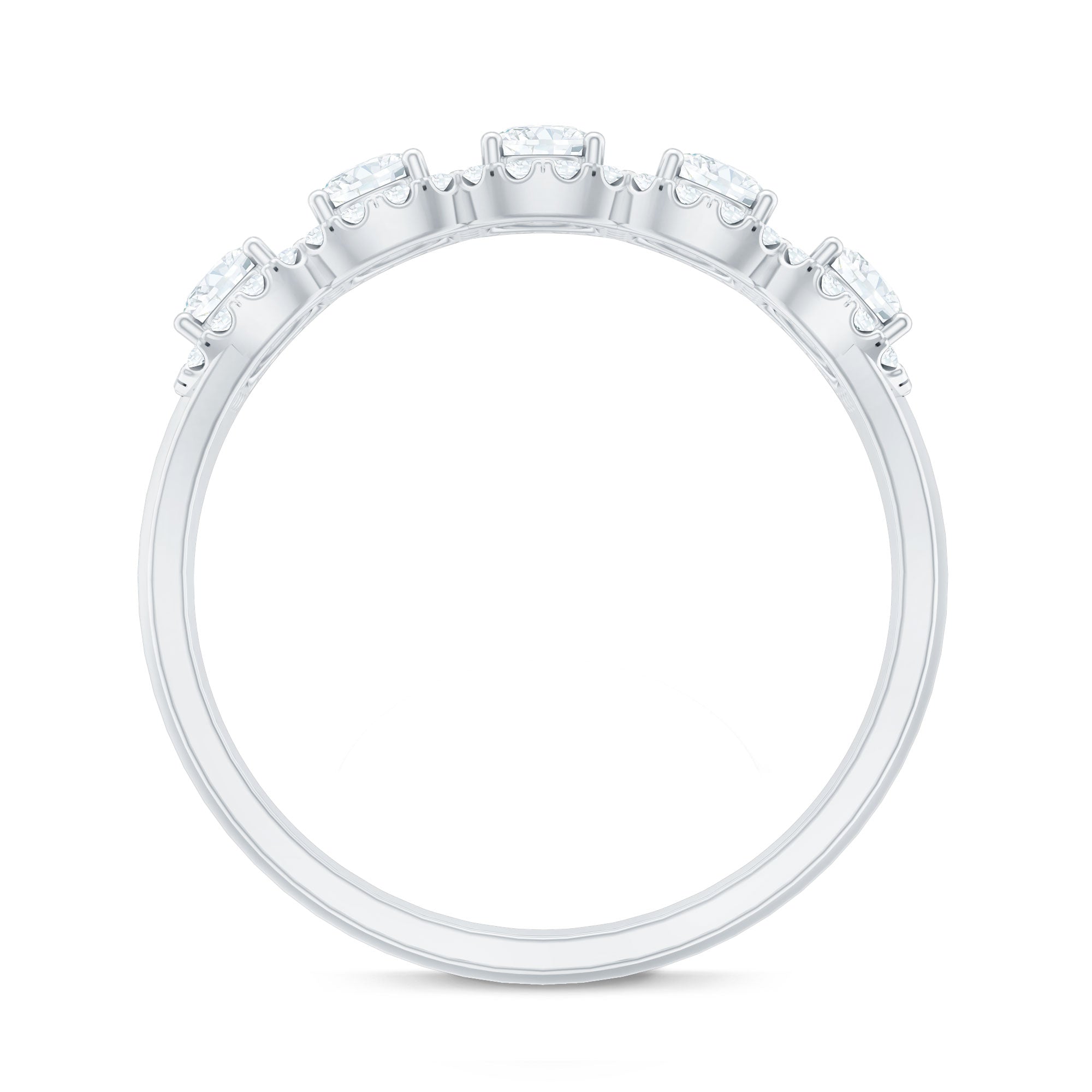 Round Cut Moissanite 5 Stone Anniversary Ring with Halo
