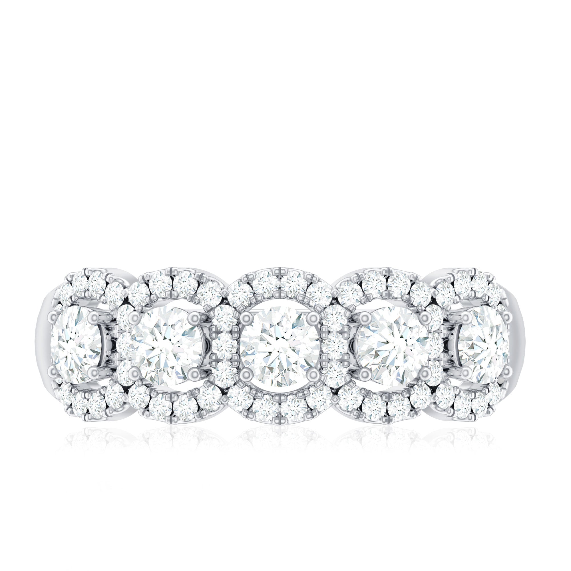 Round Cut Moissanite 5 Stone Anniversary Ring with Halo