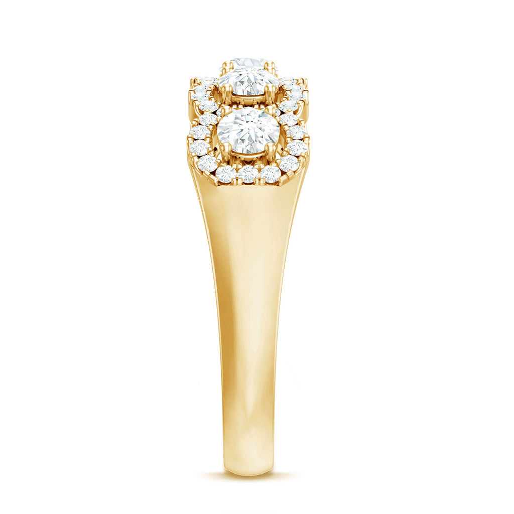 Round Cut Moissanite 5 Stone Anniversary Ring with Halo