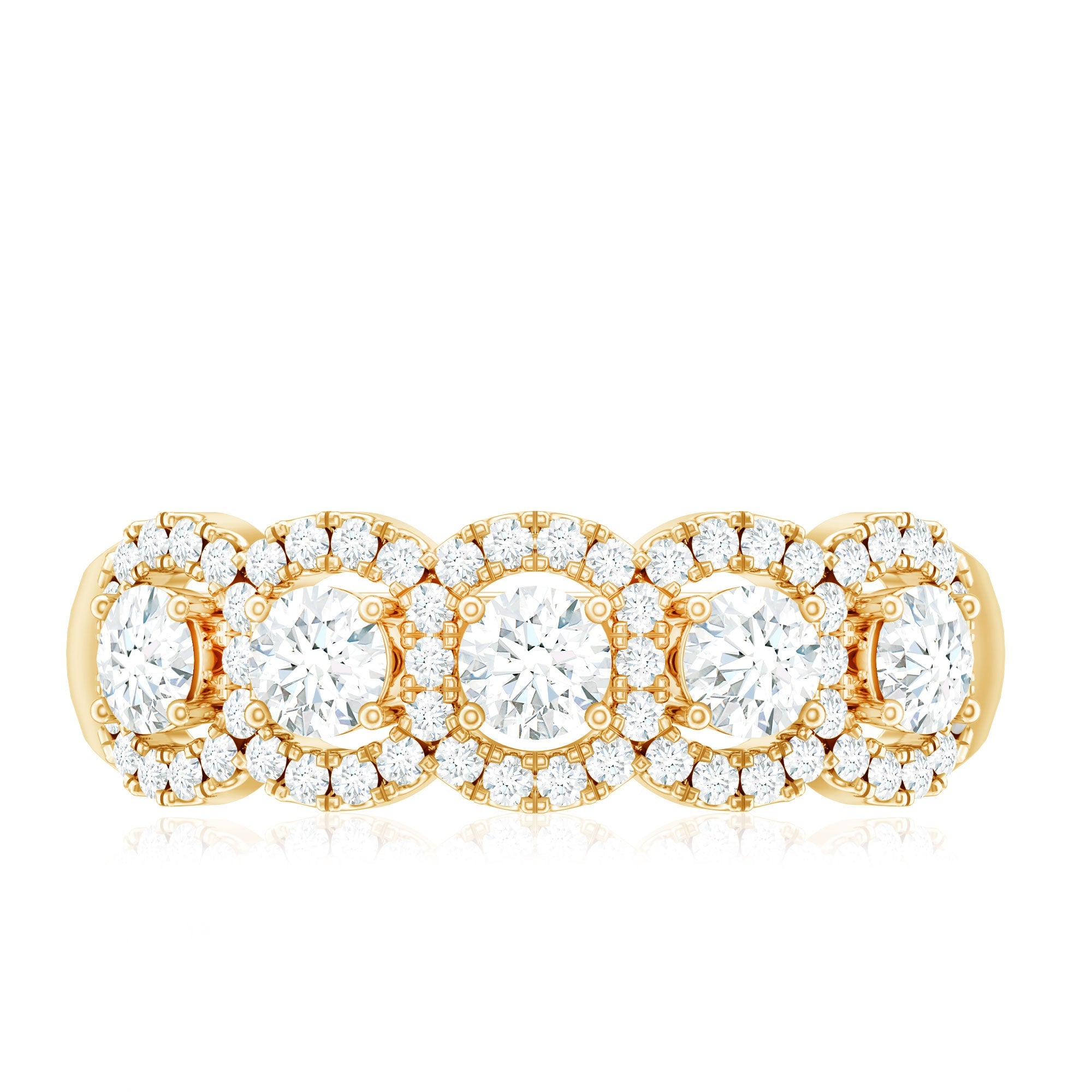 Round Cut Moissanite 5 Stone Anniversary Ring with Halo