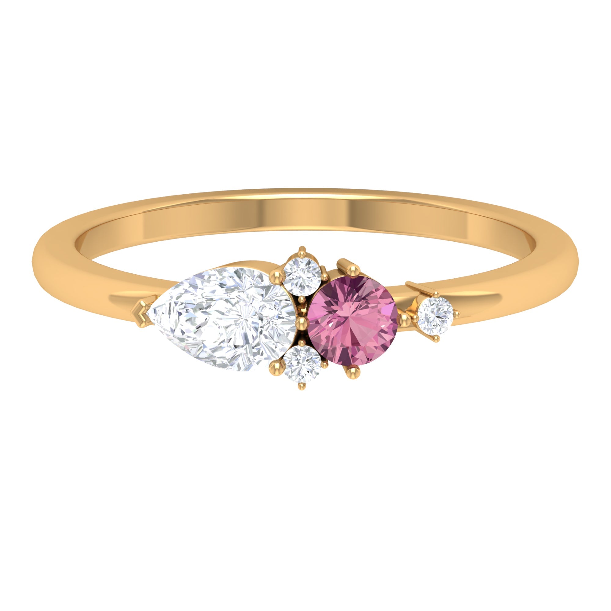 Pink Tourmaline Promise Ring – Elegant Moissanite Cluster Prong Setting Gift