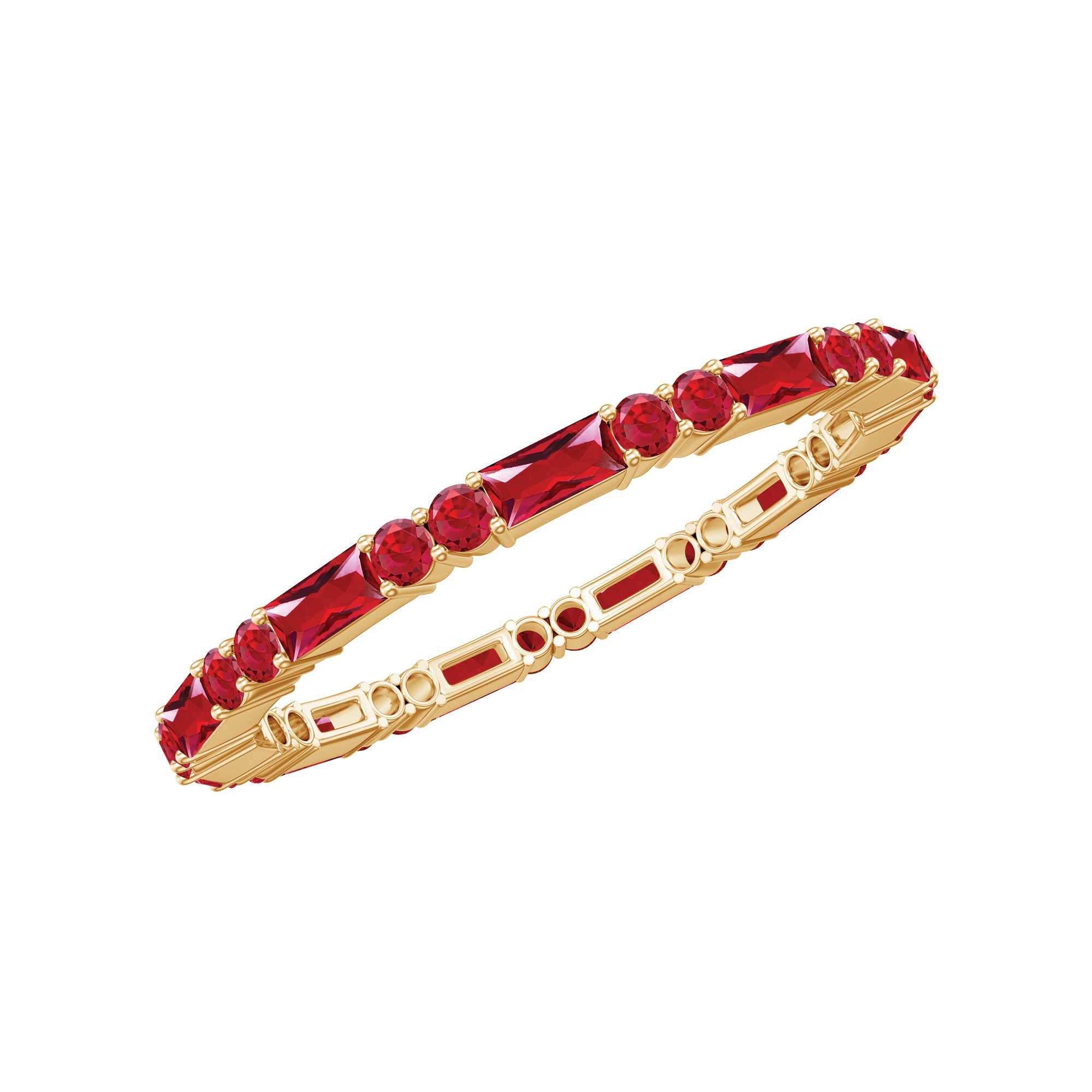 Lab Created Ruby Ring – AAAA Quality Ruby Eternity Band With Baguette Cut Stones