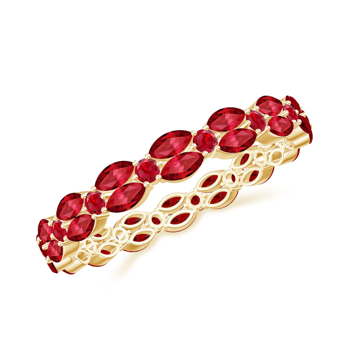 Created Ruby Eternity Ring – Solid Gold Band With Marquise & Round Cut Stones