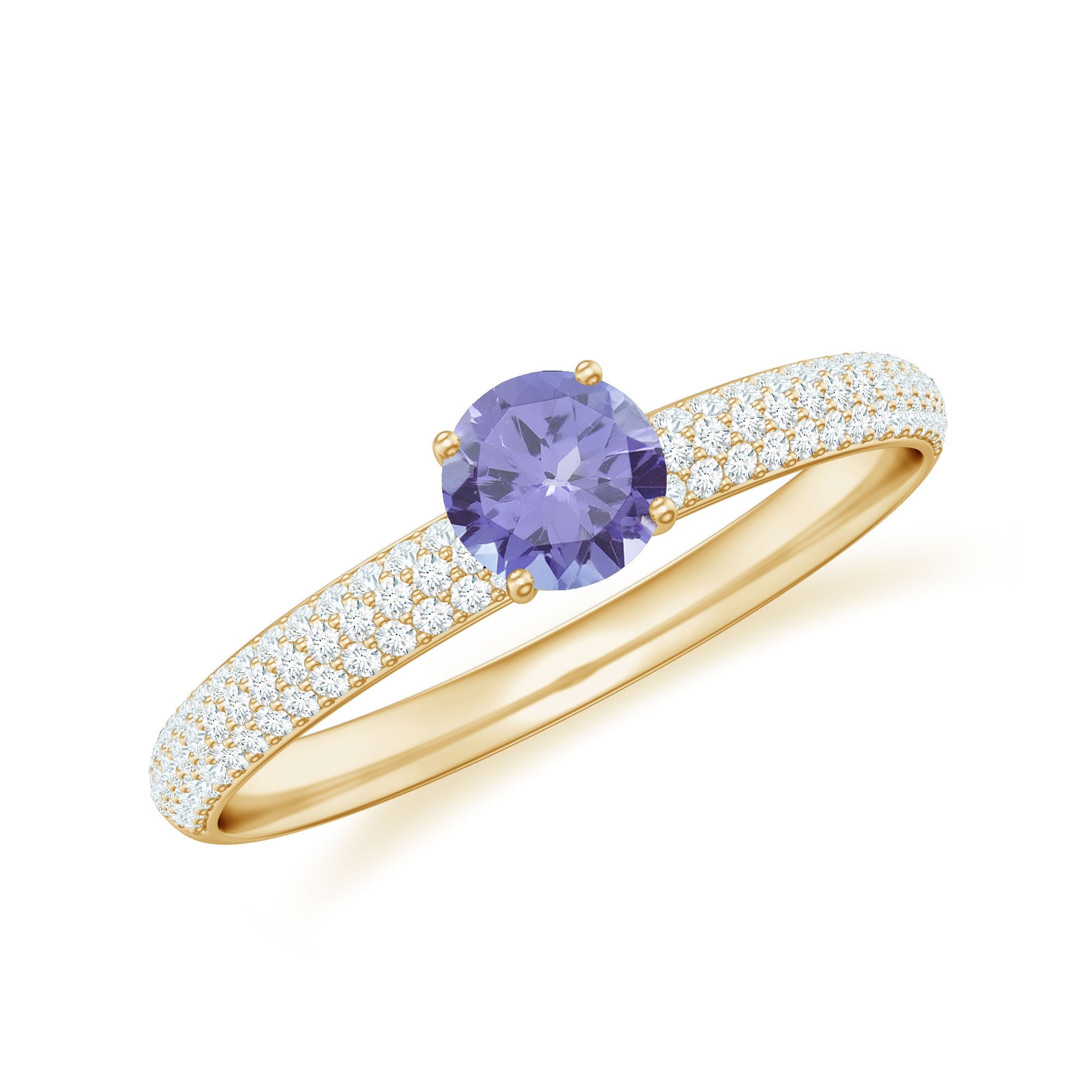 Tanzanite Engagement Ring – Natural AAA Quality Round Cut with Diamond Side Stones