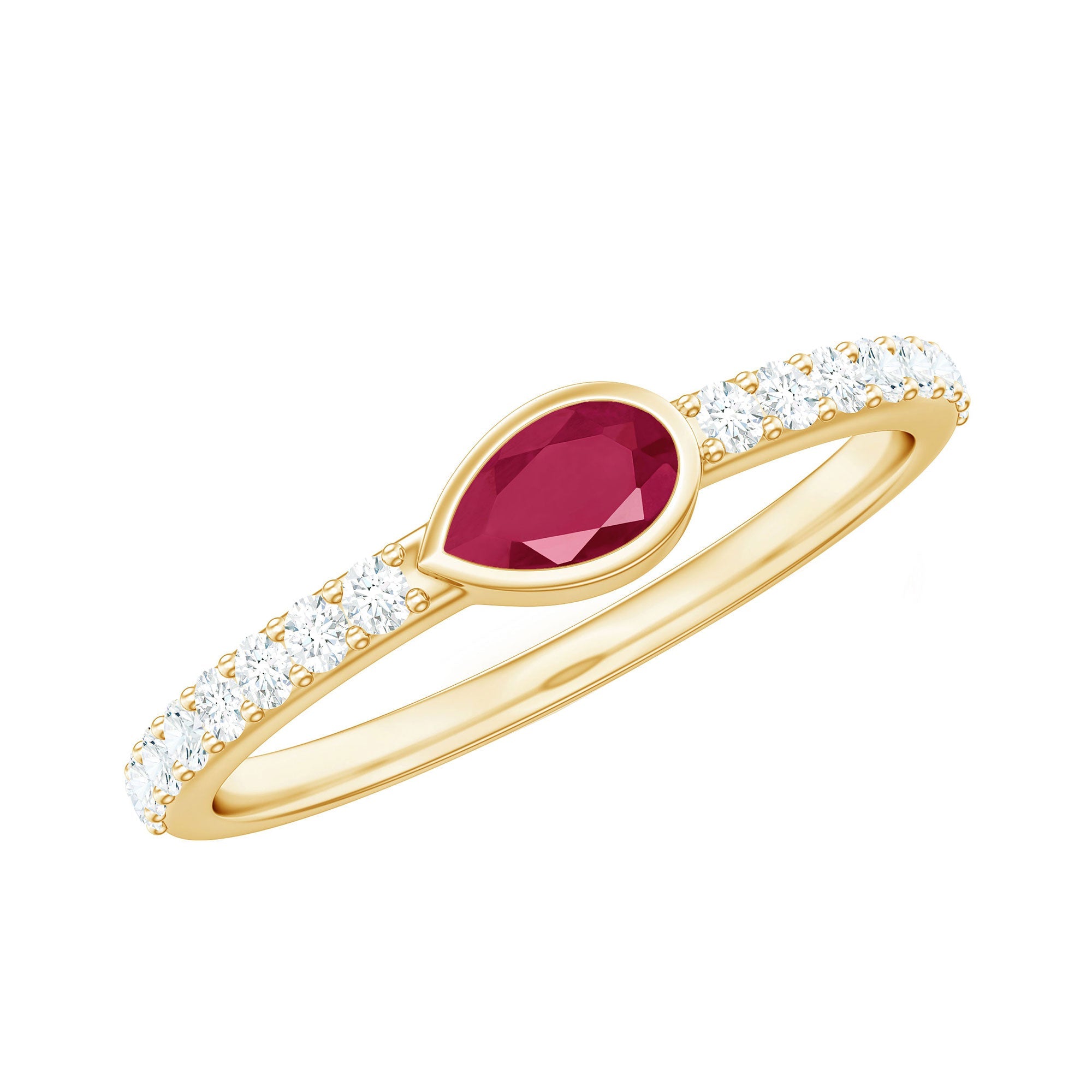 Ruby Promise Ring – Pear Shape Red Gemstone with Sparkling Diamond Accents