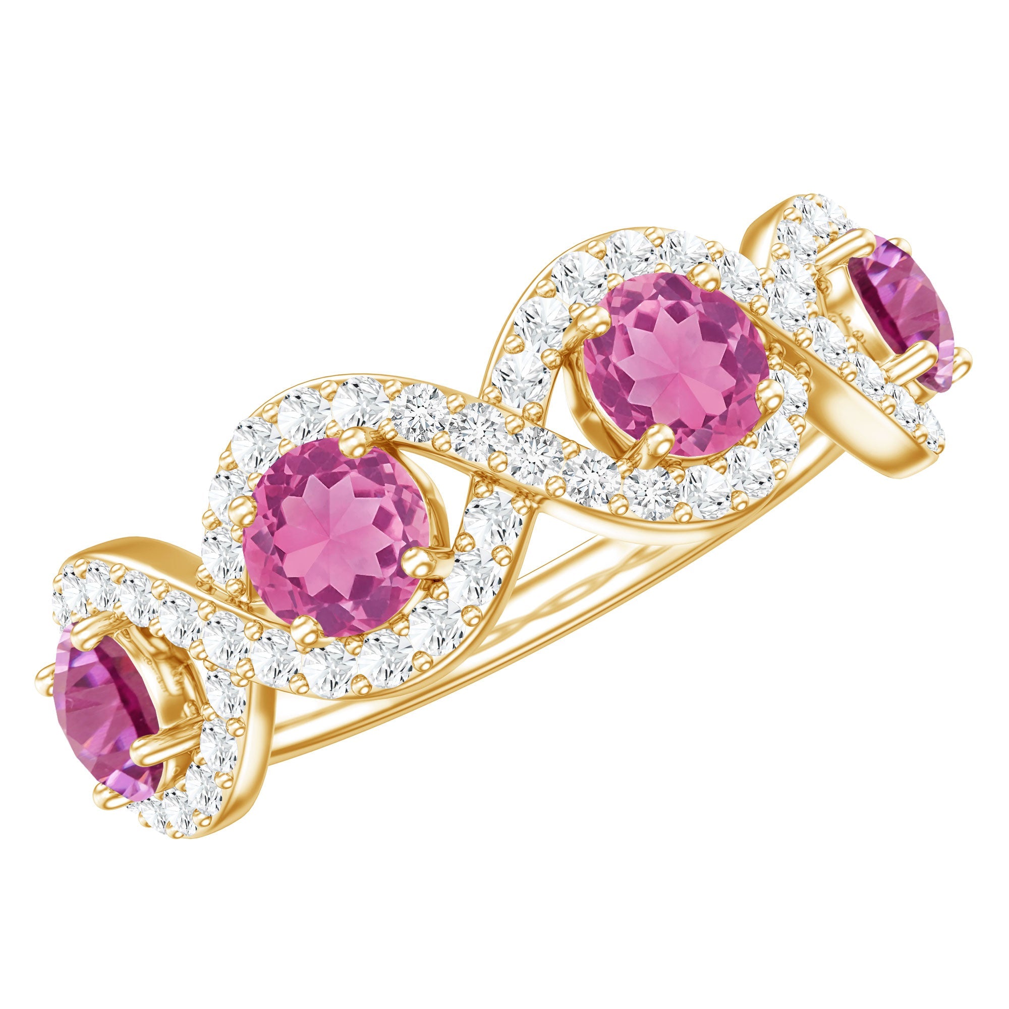 Pink Tourmaline Ring – Half Eternity Band With Diamond | Infinity Band Design
