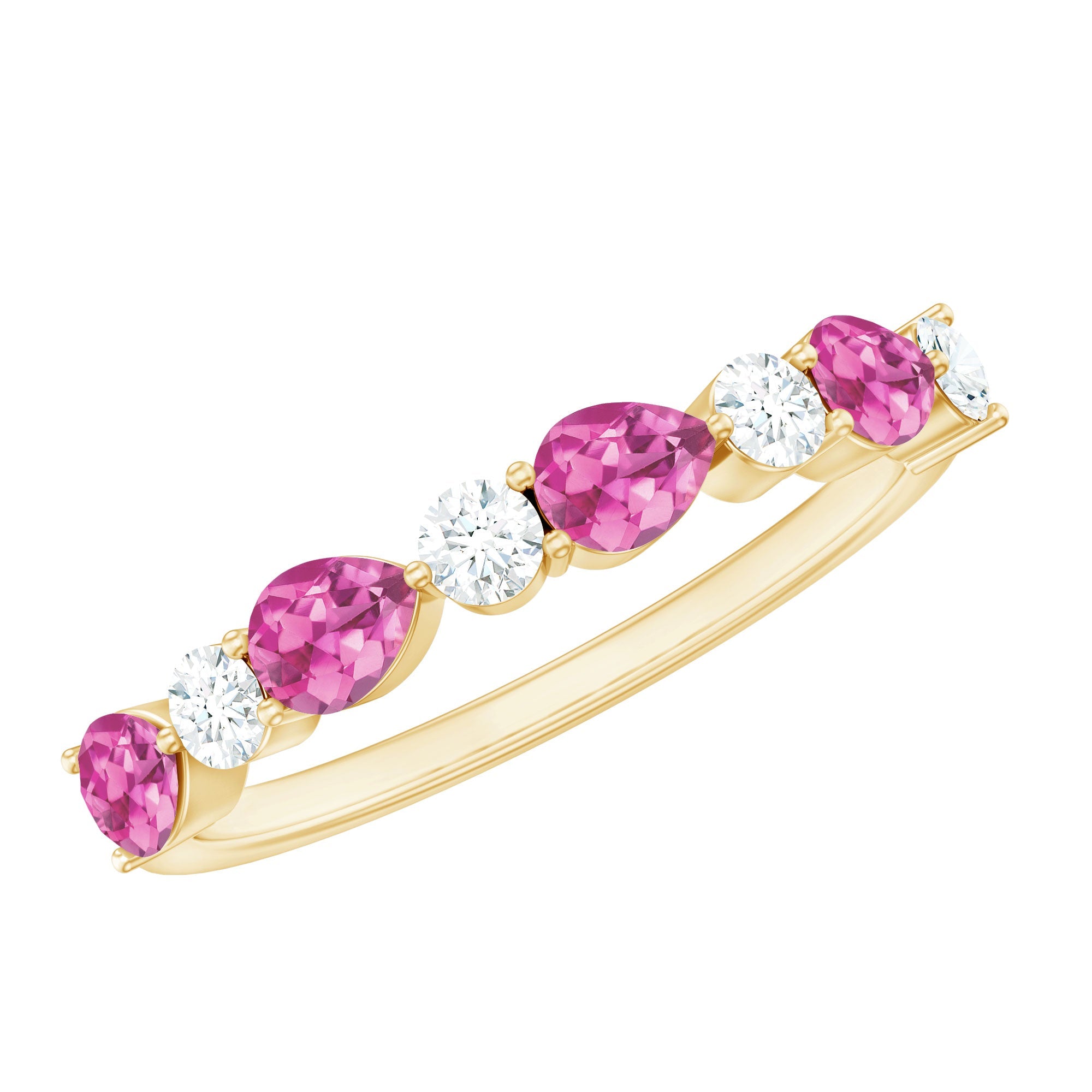 Pink Tourmaline Wedding Band – Half Eternity Band with Diamonds | AAA Quality