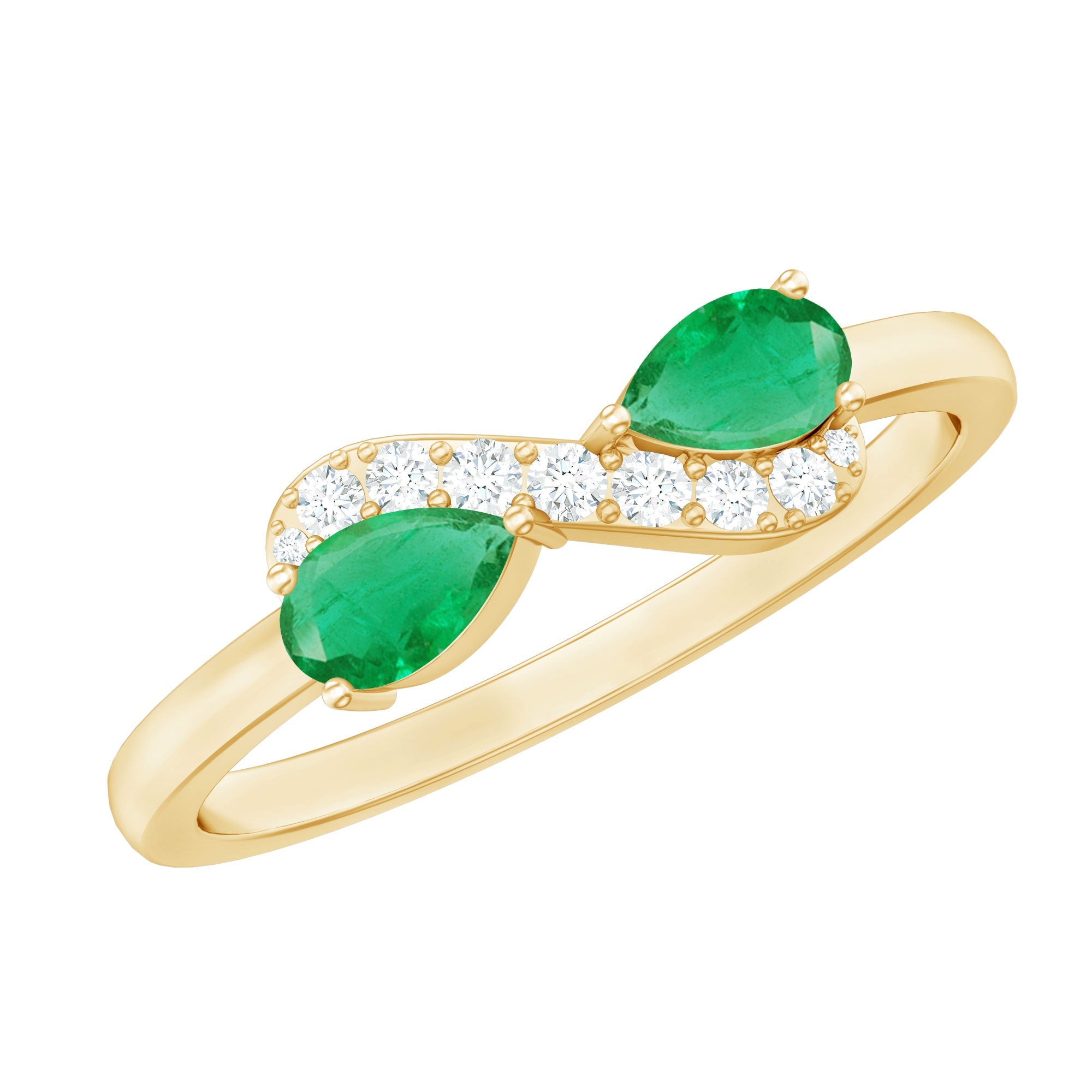 Emerald Diamond Promise Ring – Two Stone Infinity Pear Shaped Emerald Ring