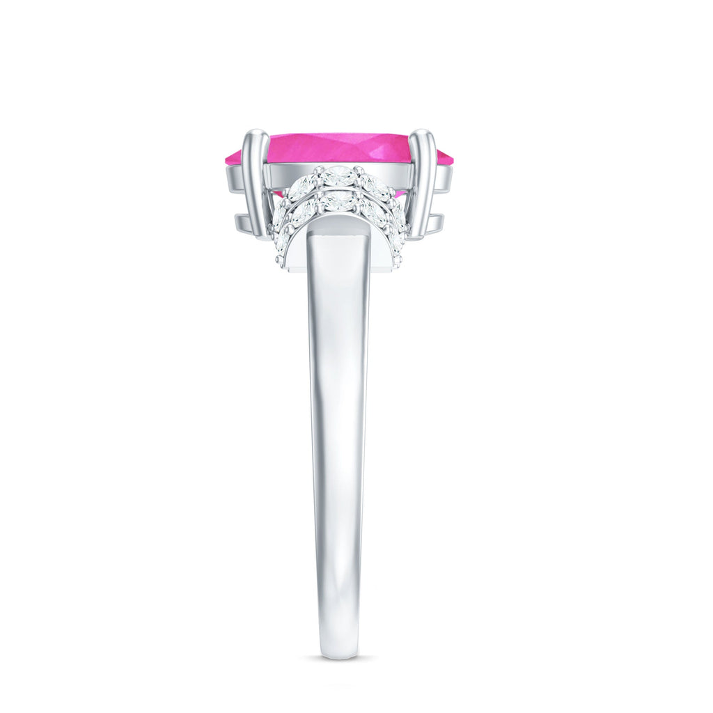 Created Pink Sapphire Oval Engagement Ring with Diamond Accent