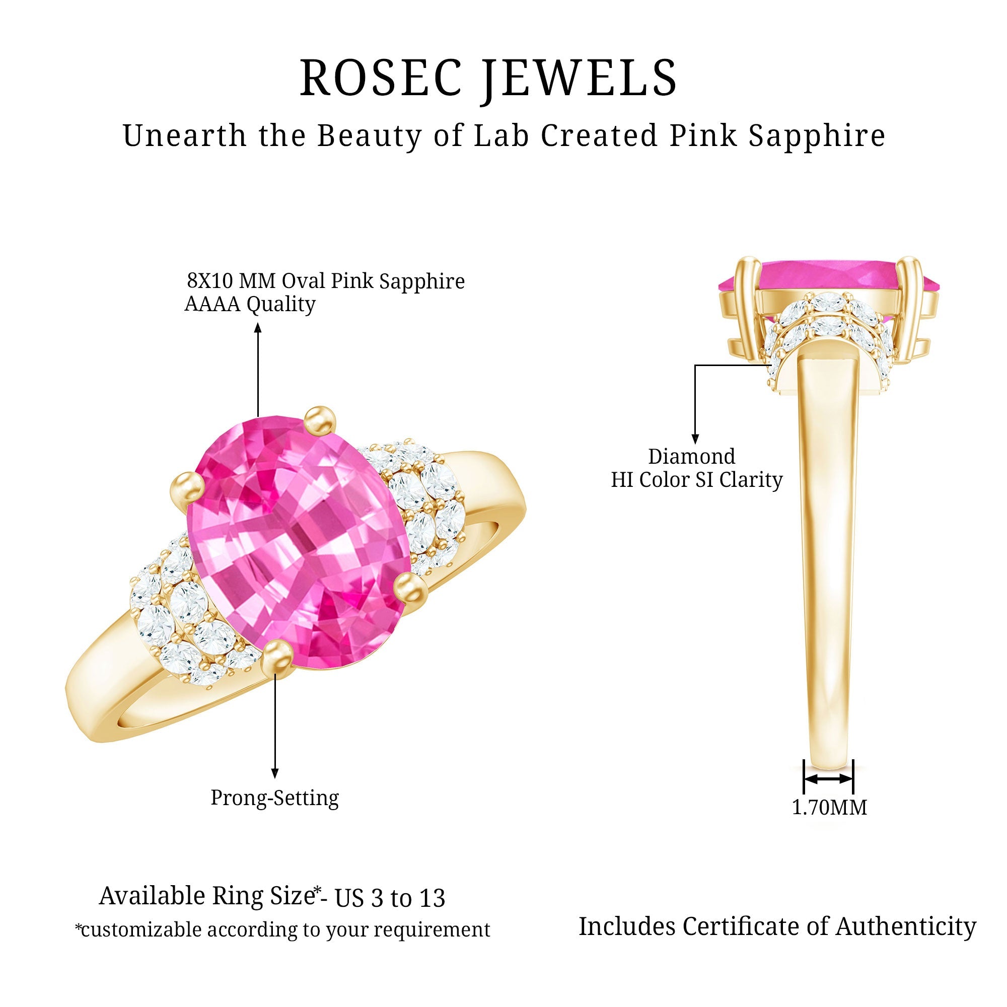 Created Pink Sapphire Oval Engagement Ring with Diamond Accent