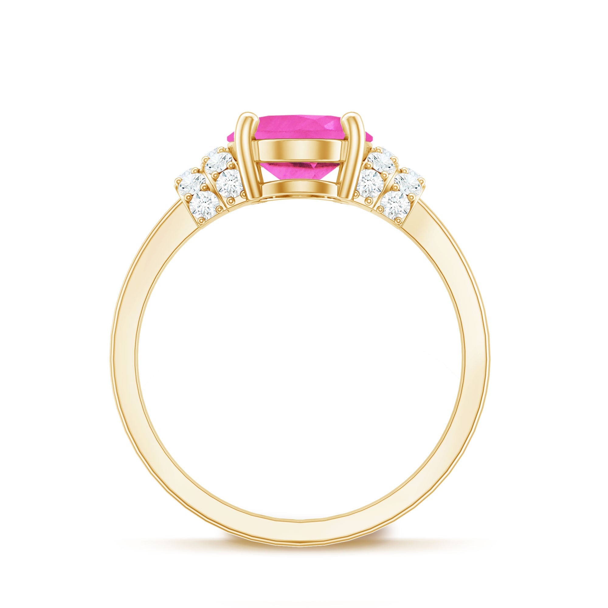 Created Pink Sapphire Oval Engagement Ring with Diamond Accent