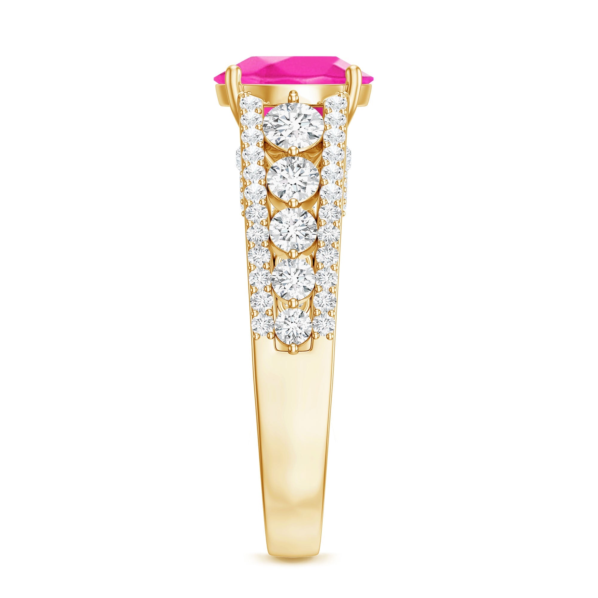Created Pink Sapphire Engagement Ring with Moissanite Side Stones