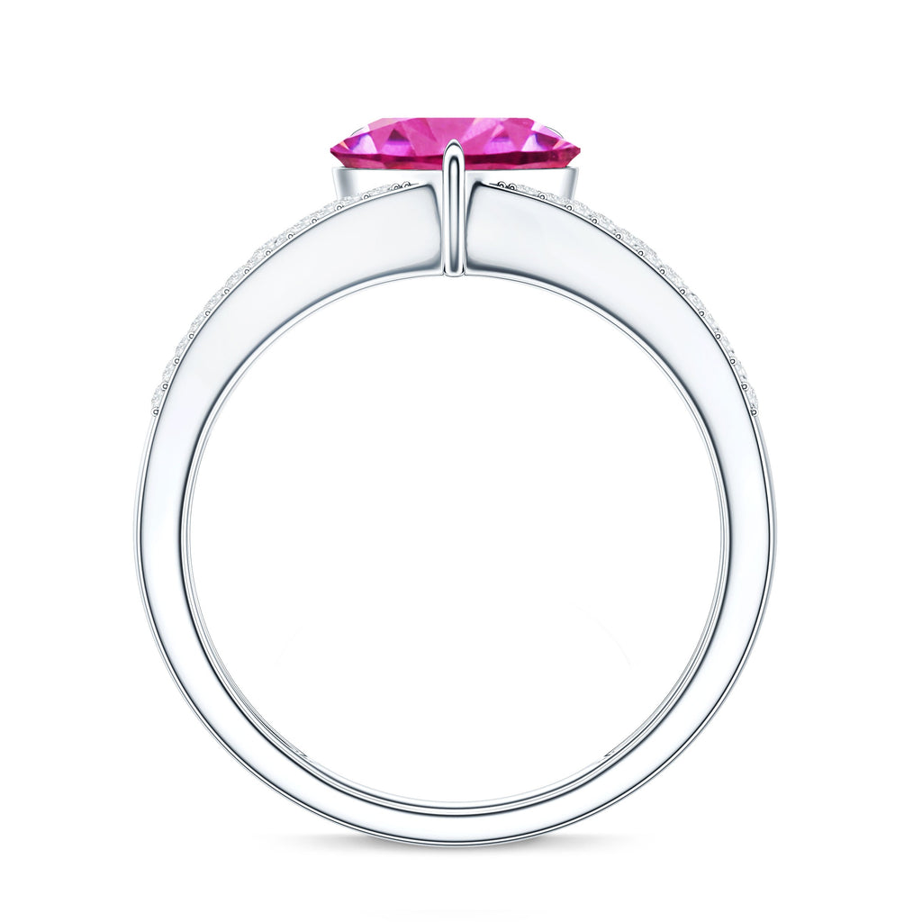 2 Carat Lab Created Pink Sapphire Heart Engagement Ring with Diamond