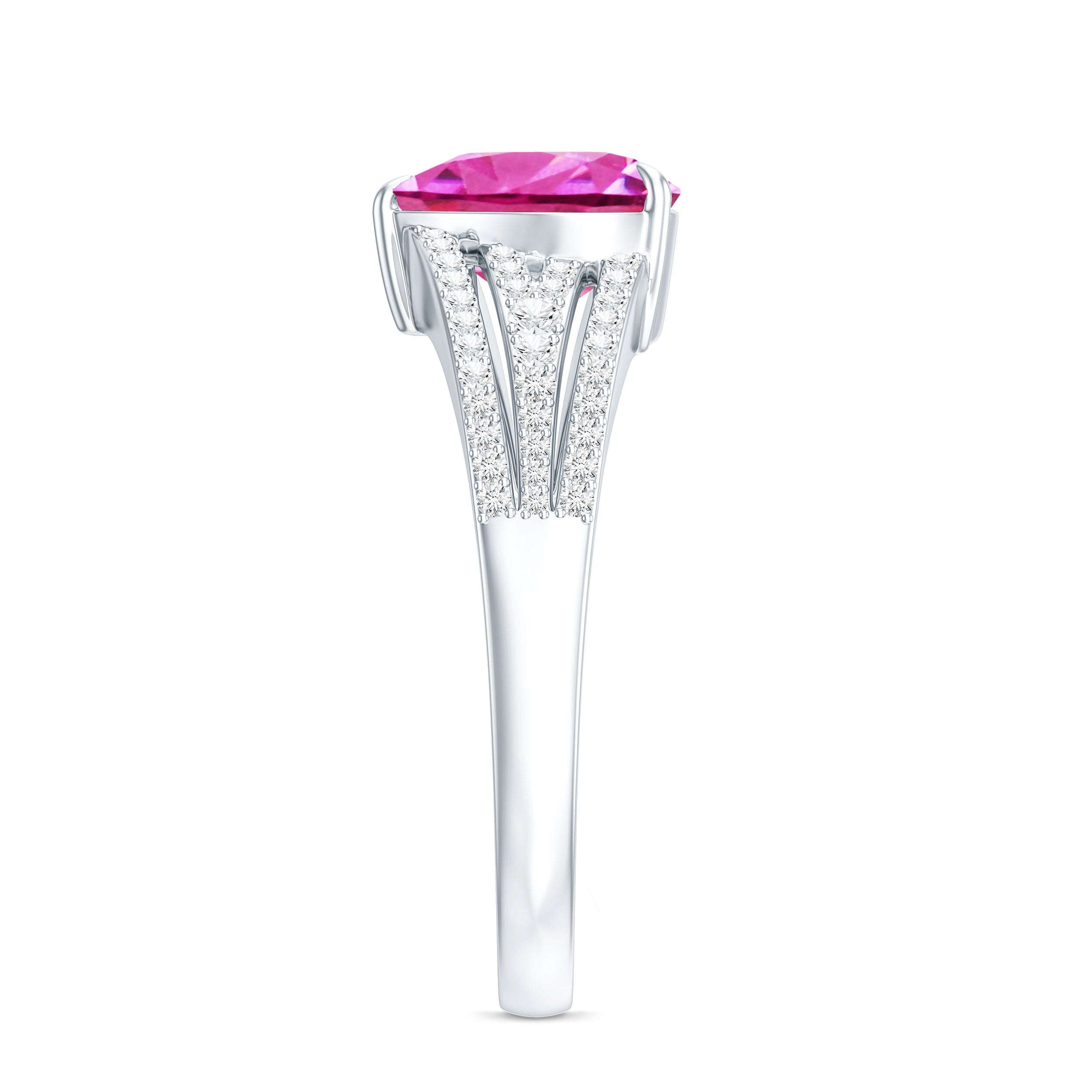 2 Carat Lab Created Pink Sapphire Heart Engagement Ring with Diamond