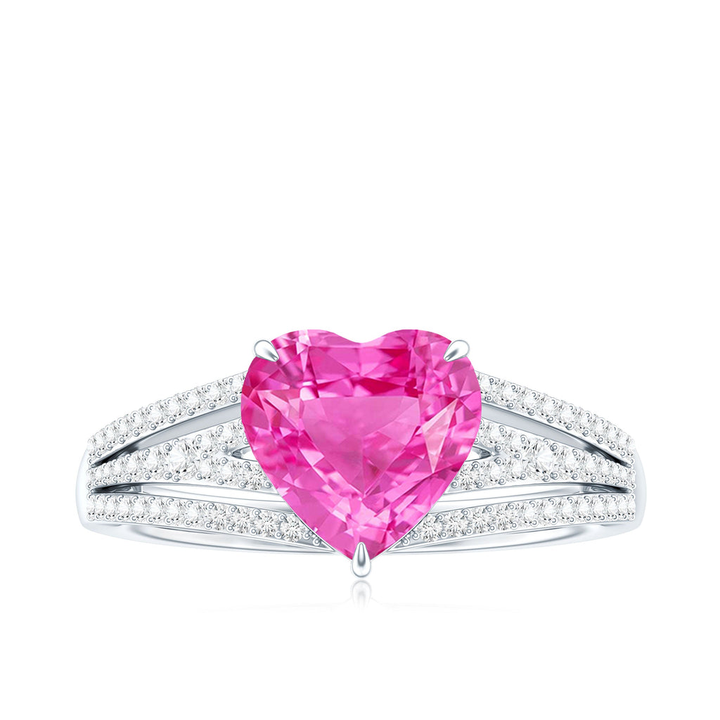 2 Carat Lab Created Pink Sapphire Heart Engagement Ring with Diamond