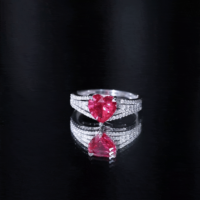 Ruby Engagement Ring – Heart Shape Lab Created Ruby with Round Diamond Accents