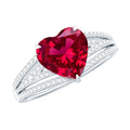 Ruby Engagement Ring – Heart Shape Lab Created Ruby with Round Diamond Accents