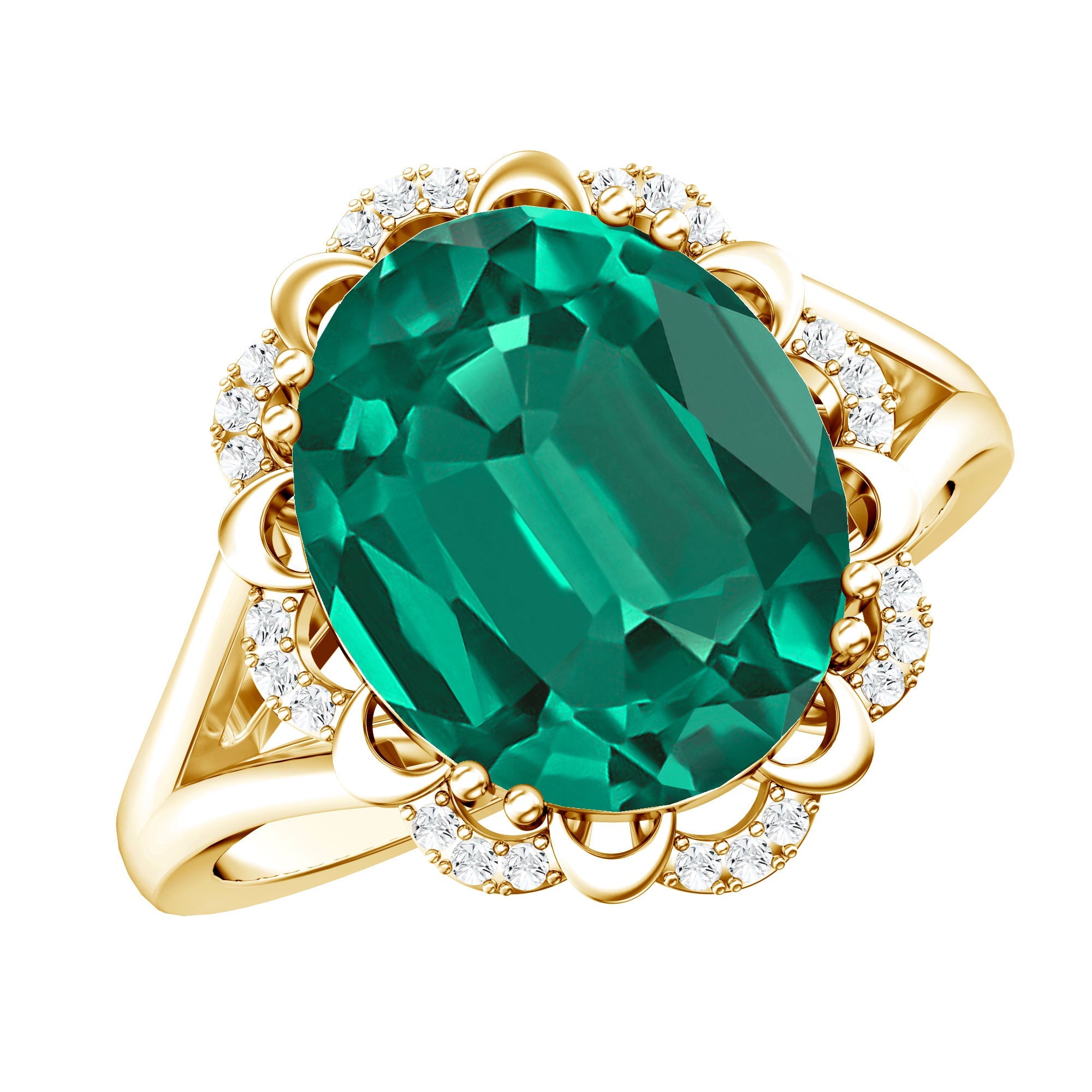 Lab Created Emerald Ring – Vintage Engagement Jewelry Gift with Diamond Halo