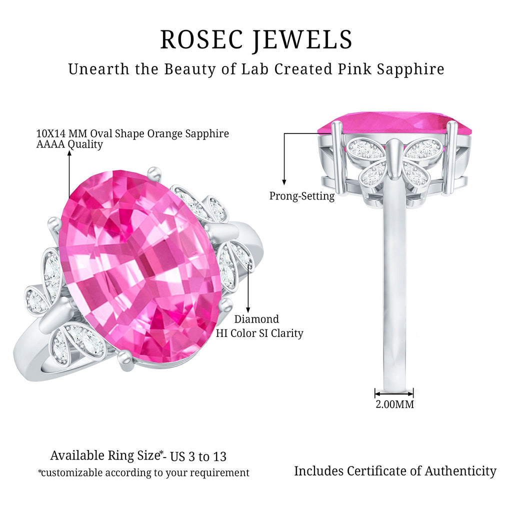 Created Pink Sapphire Oval Engagement Ring with Diamond