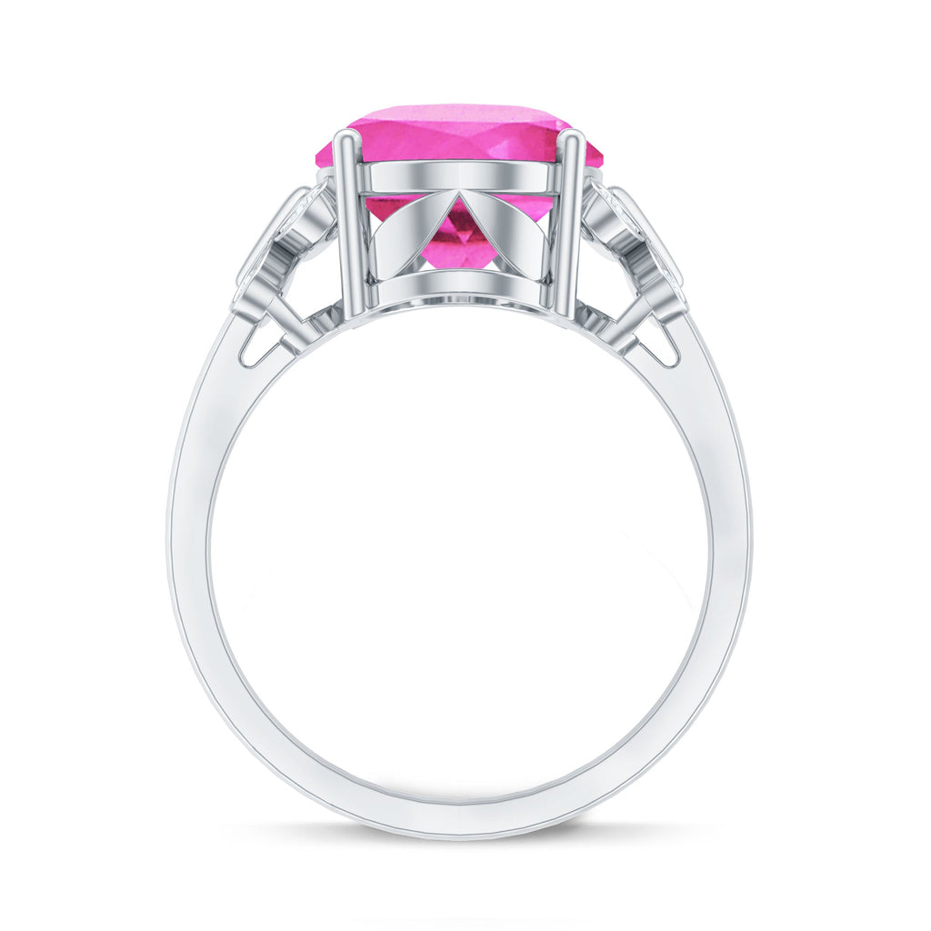 Created Pink Sapphire Oval Engagement Ring with Diamond