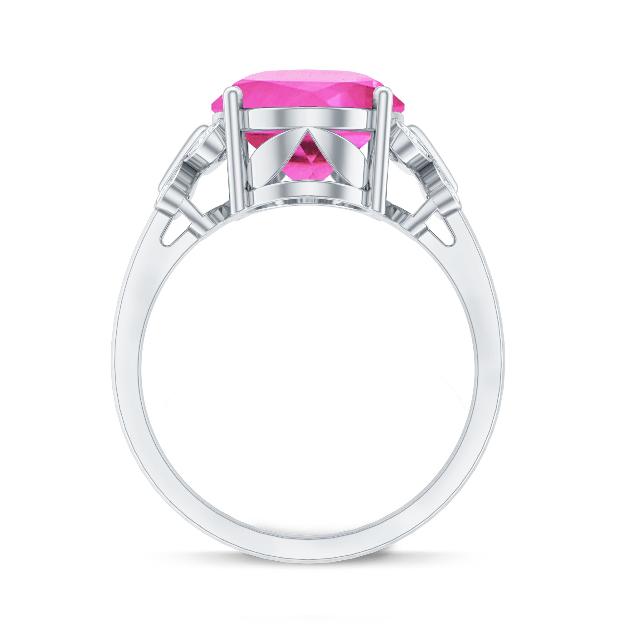 Created Pink Sapphire Oval Engagement Ring with Diamond