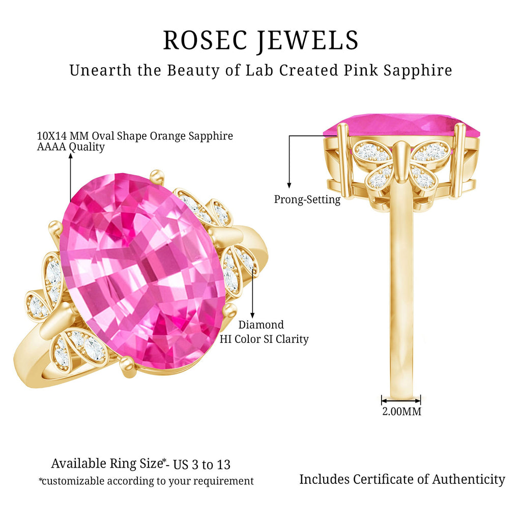 Created Pink Sapphire Oval Engagement Ring with Diamond