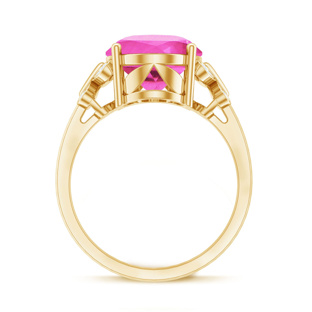Created Pink Sapphire Oval Engagement Ring with Diamond
